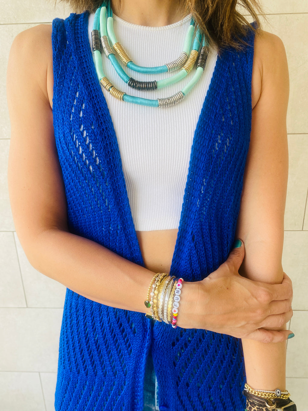 Blue Crochet Longline Vest