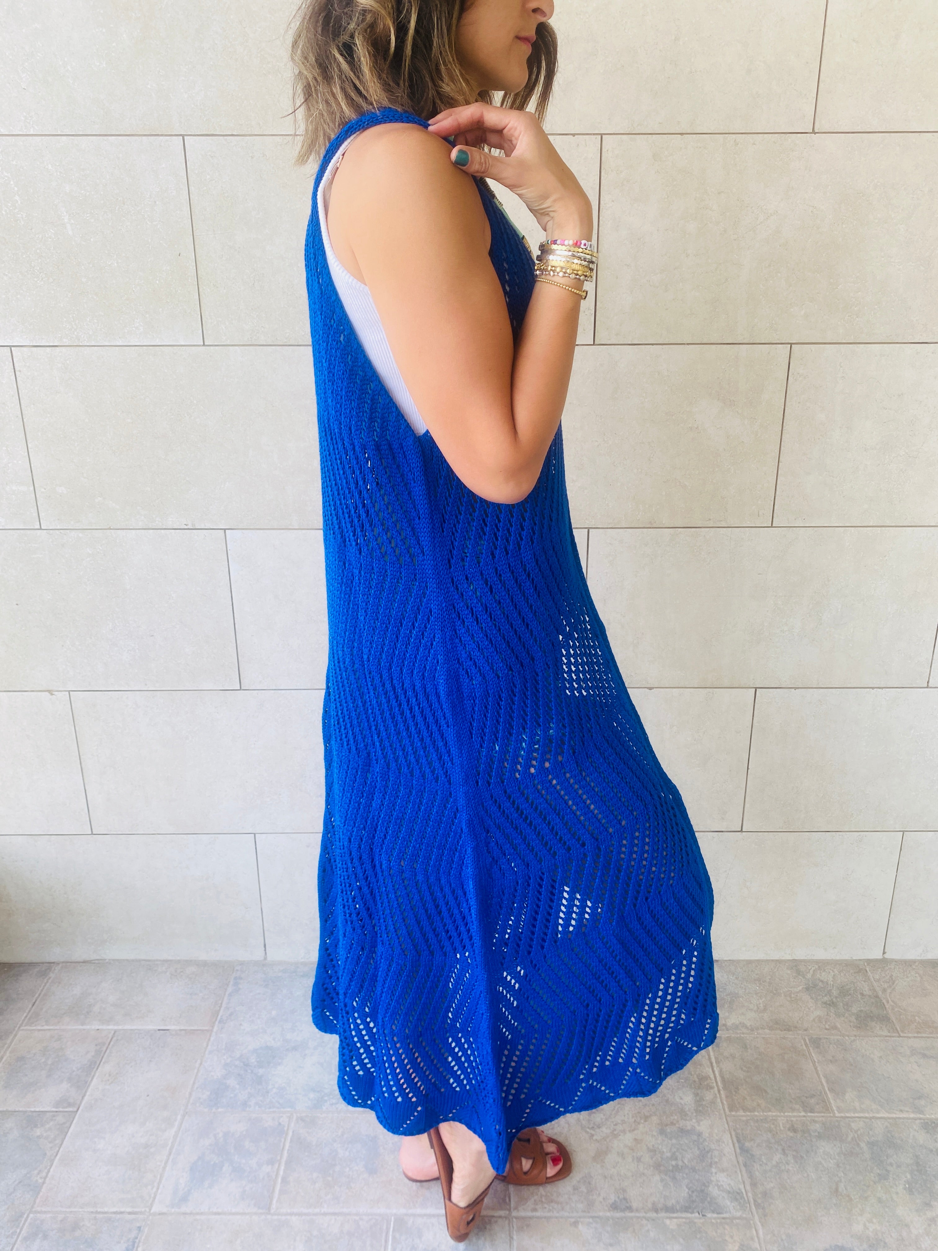 Blue Crochet Longline Vest