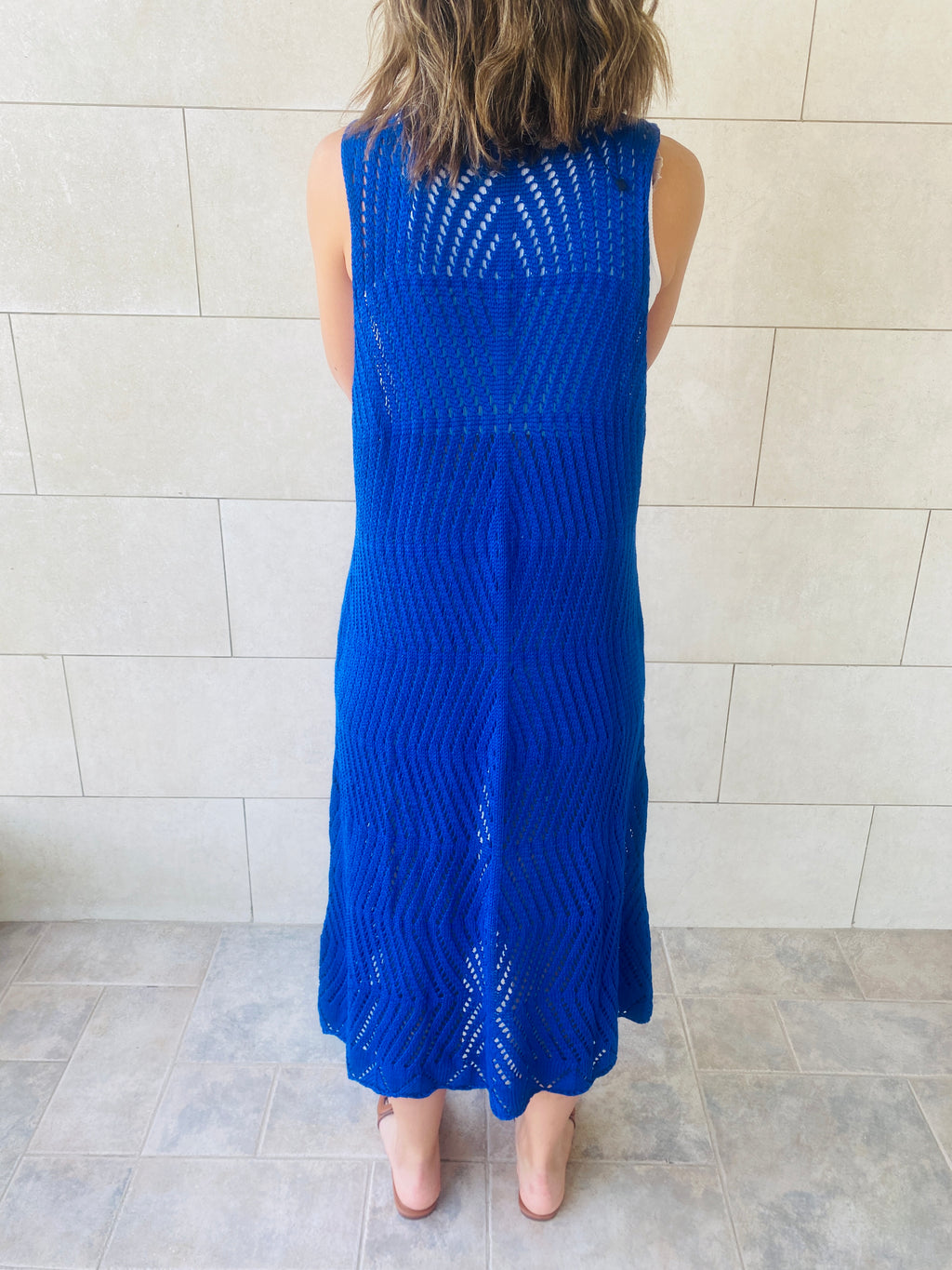 Blue Crochet Longline Vest