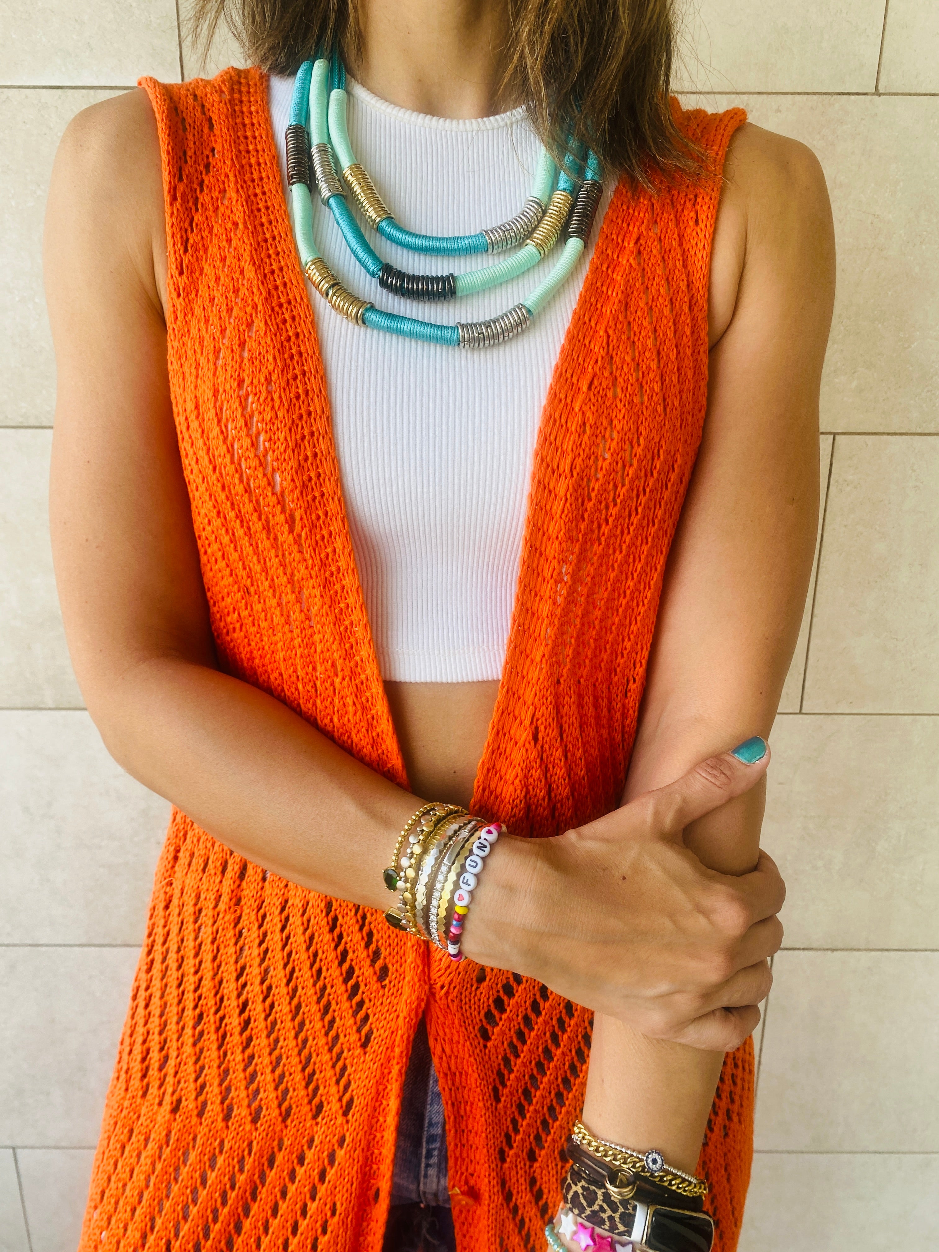 Orange Crochet Longline Vest
