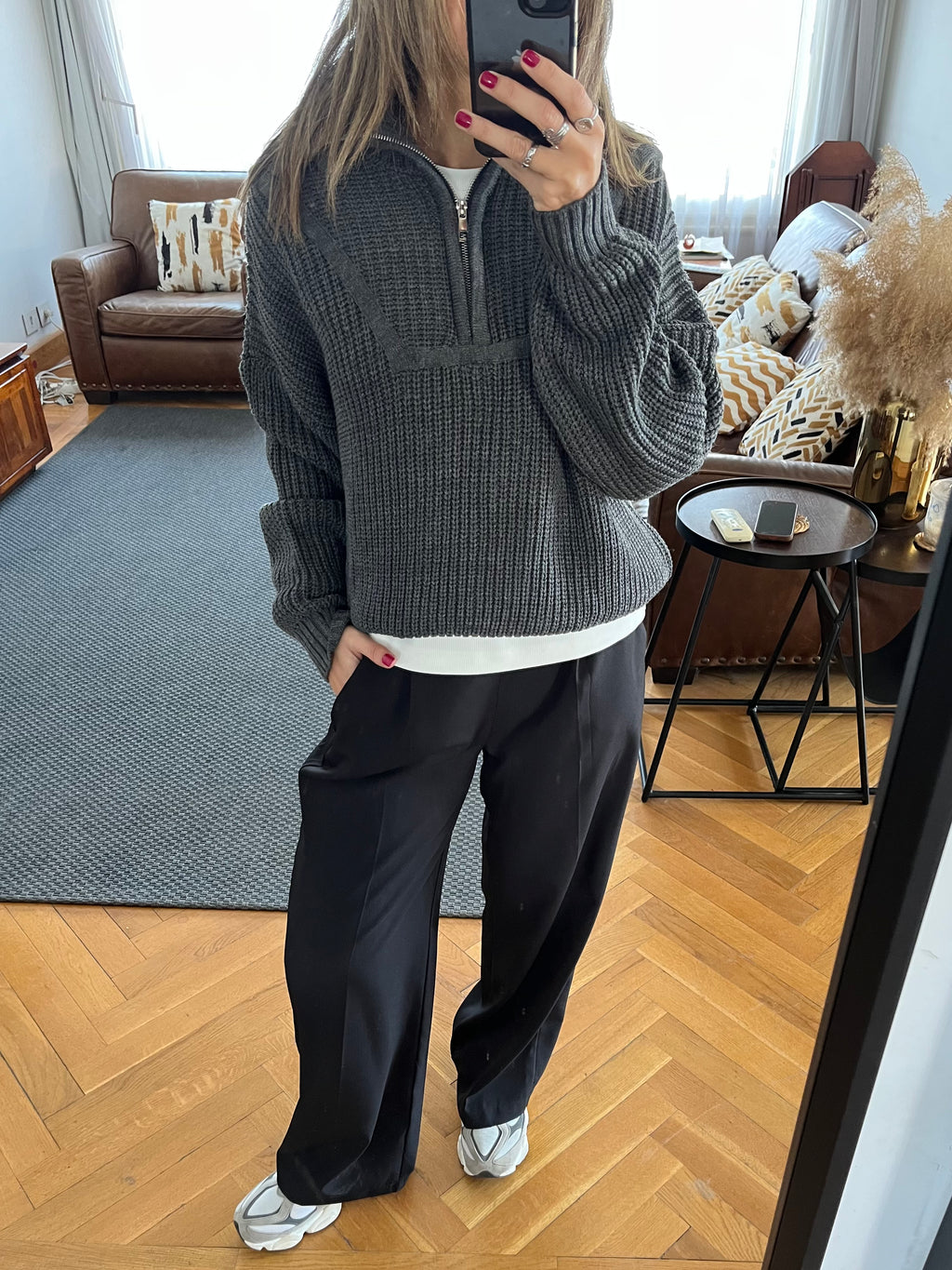 Grey Quarter Zip Up Knit