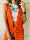 Orange Crochet Longline Vest