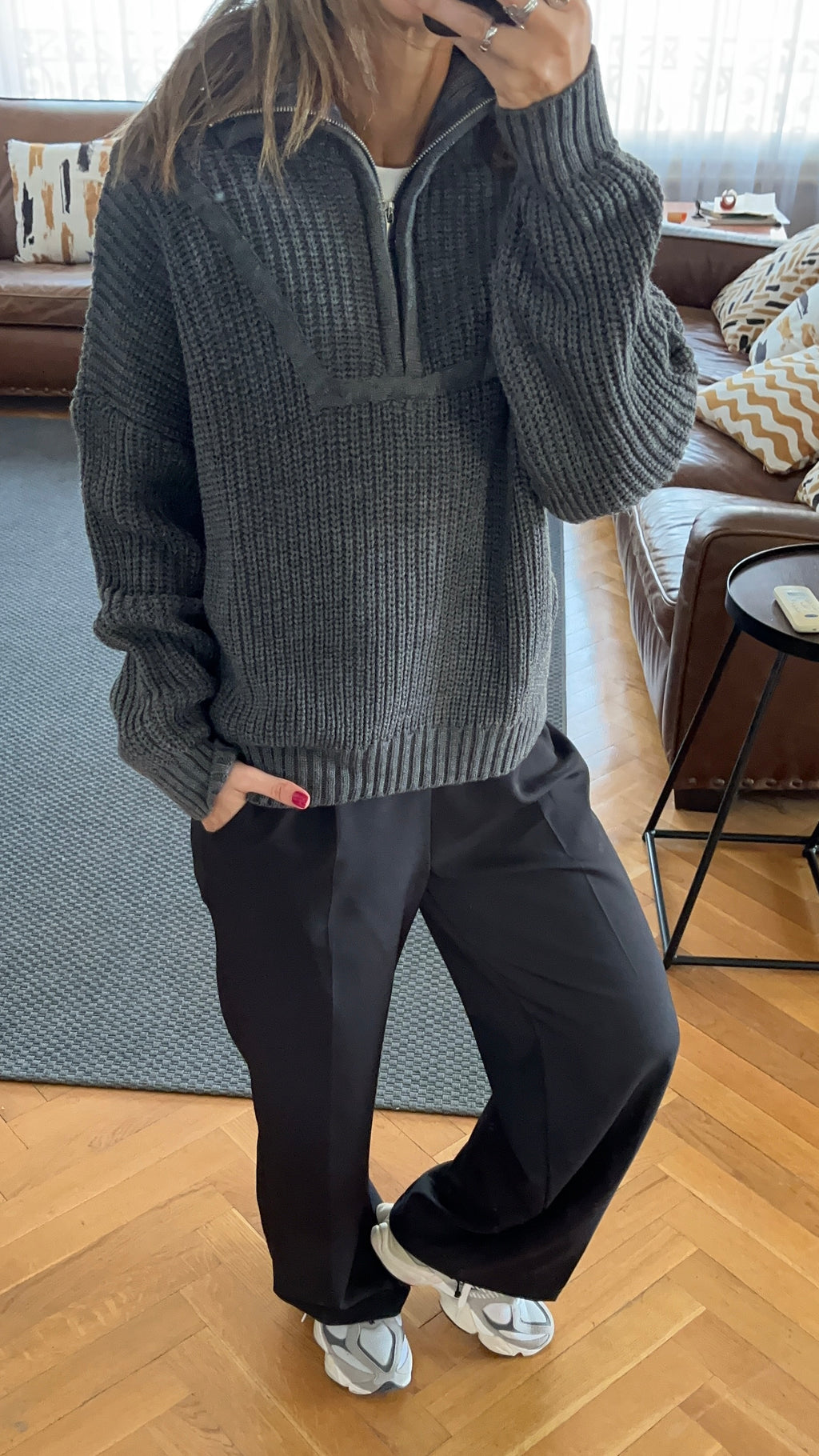 Grey Quarter Zip Up Knit