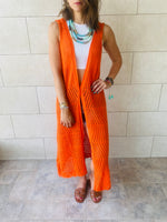 Orange Crochet Longline Vest