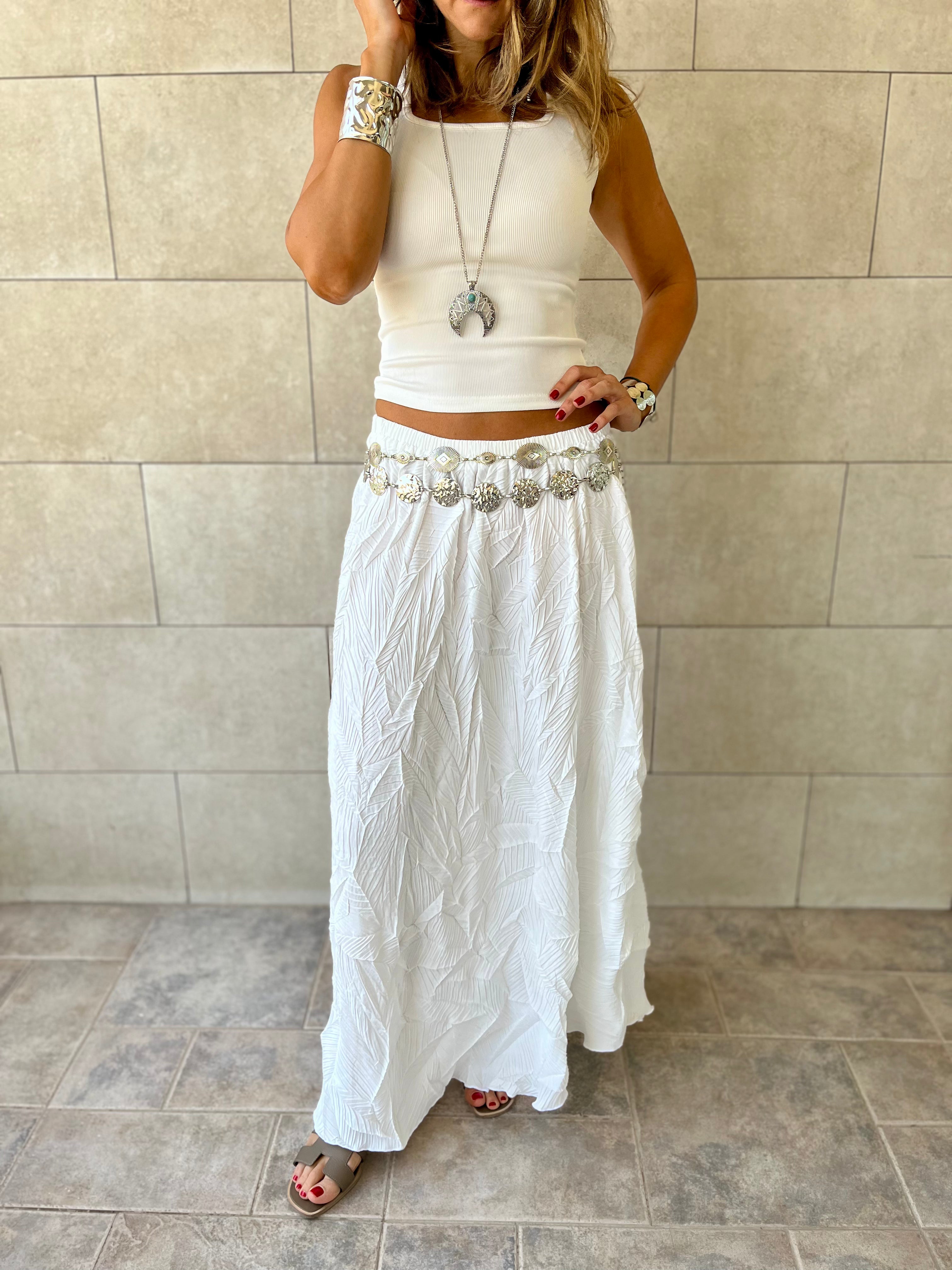 White Crinkled Bohemian Skirt