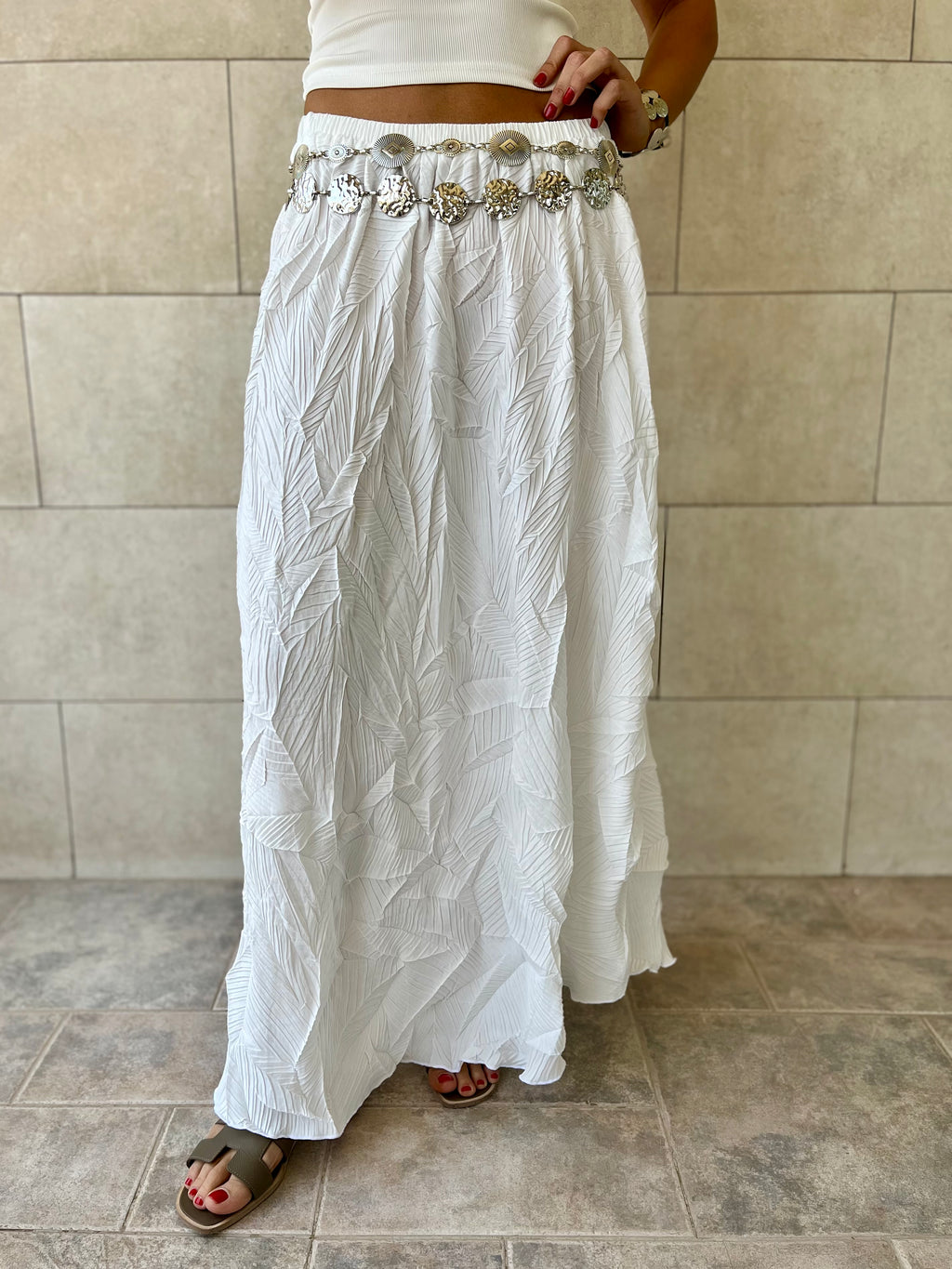White Crinkled Bohemian Skirt