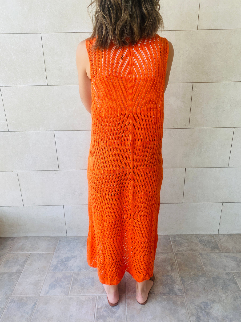 Orange Crochet Longline Vest