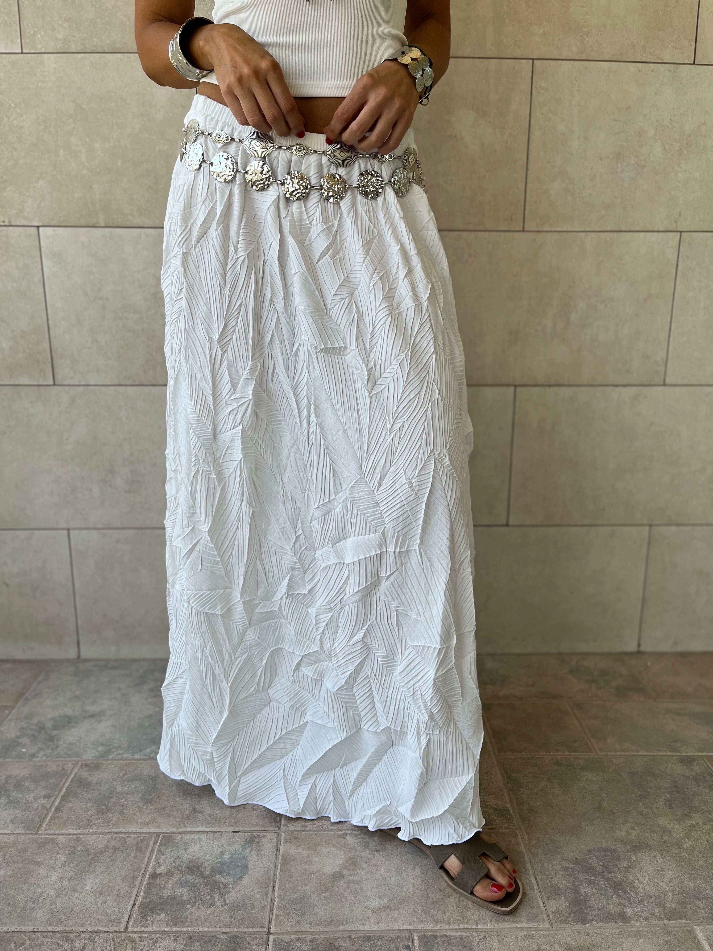 White Crinkled Bohemian Skirt