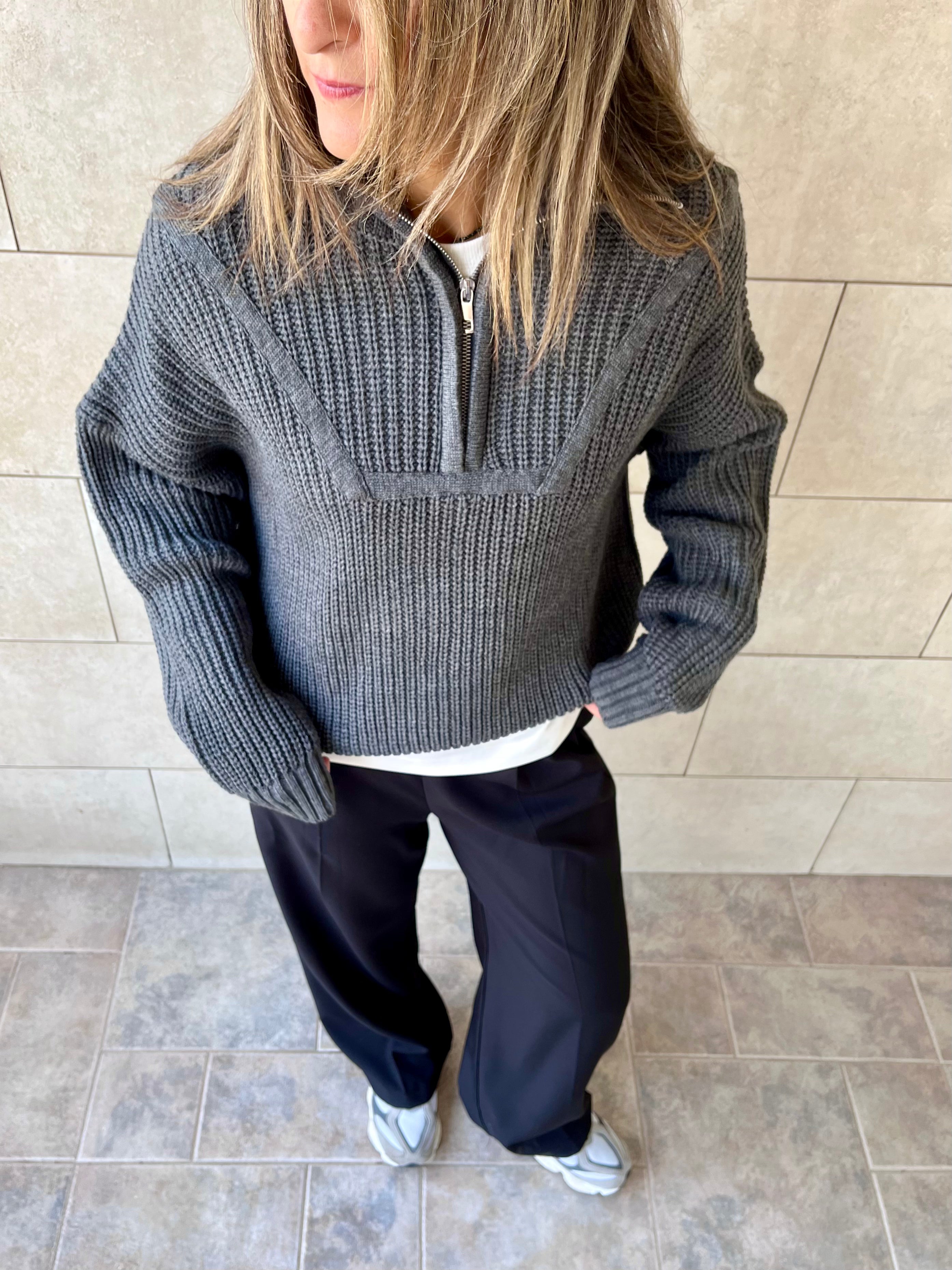 Grey Quarter Zip Up Knit