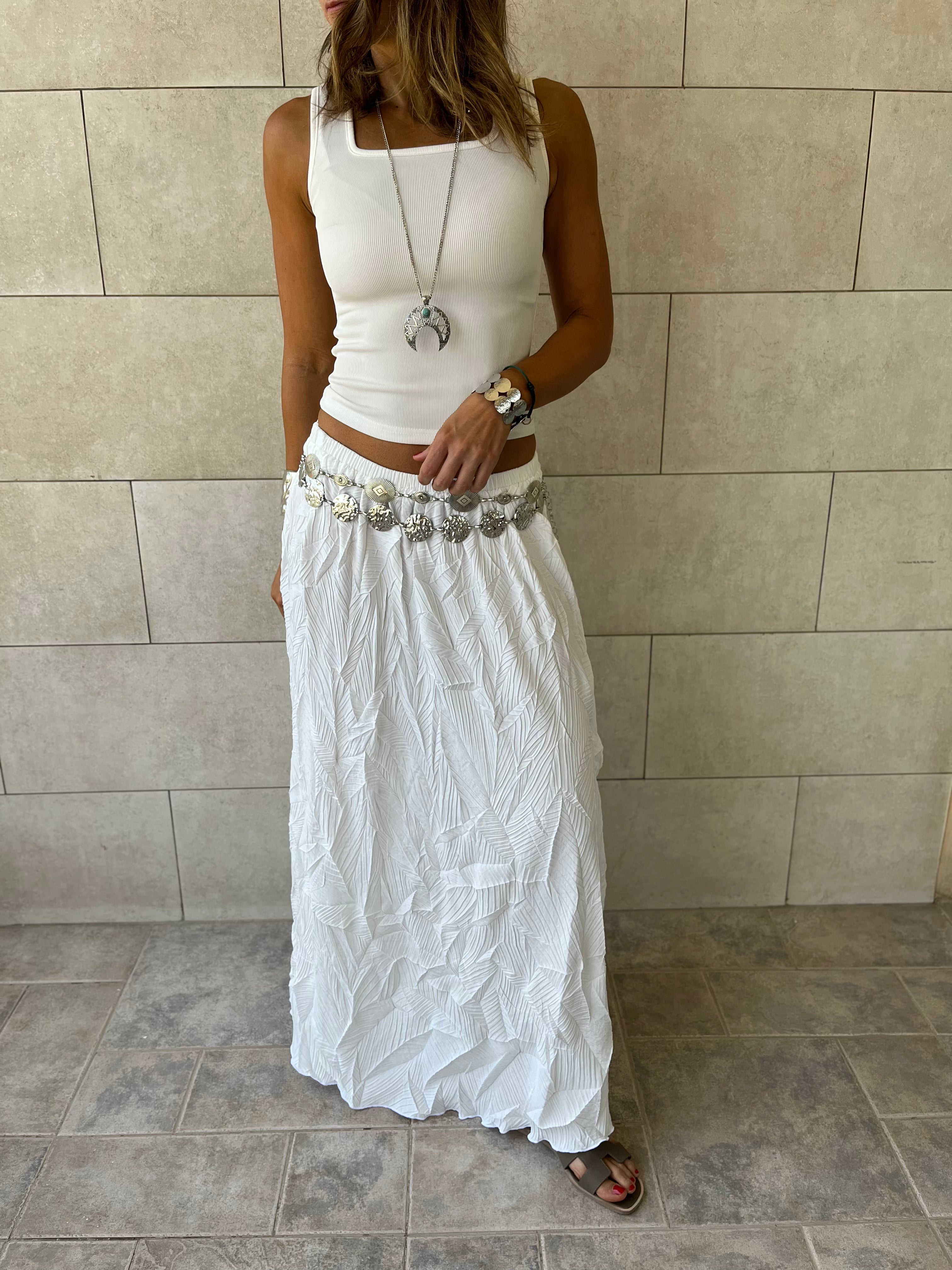 White Crinkled Bohemian Skirt