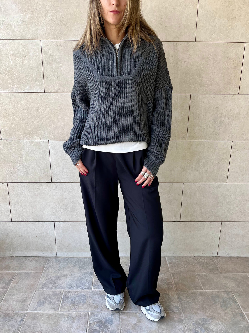 Grey Quarter Zip Up Knit