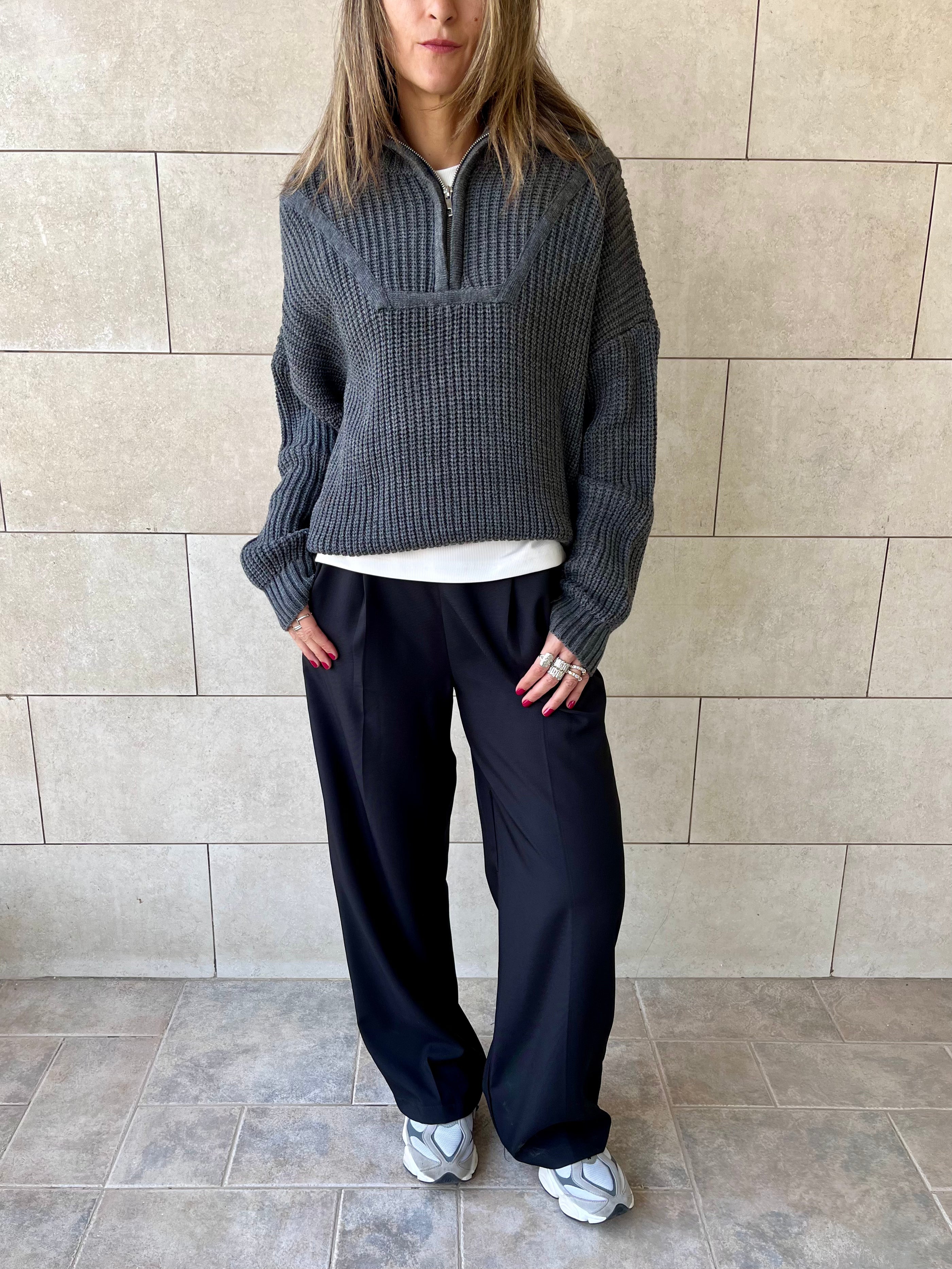 Grey Quarter Zip Up Knit