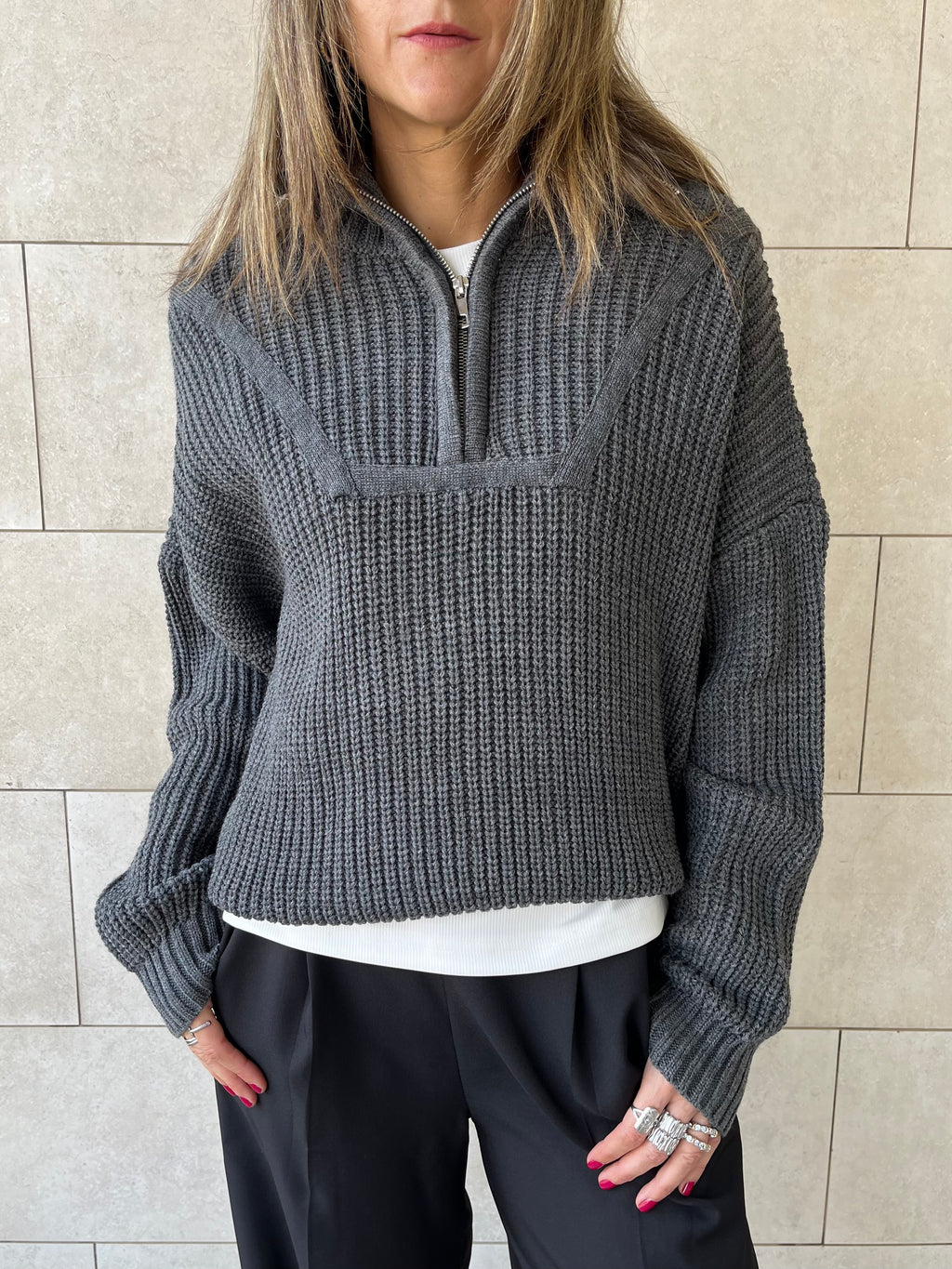 Grey Quarter Zip Up Knit