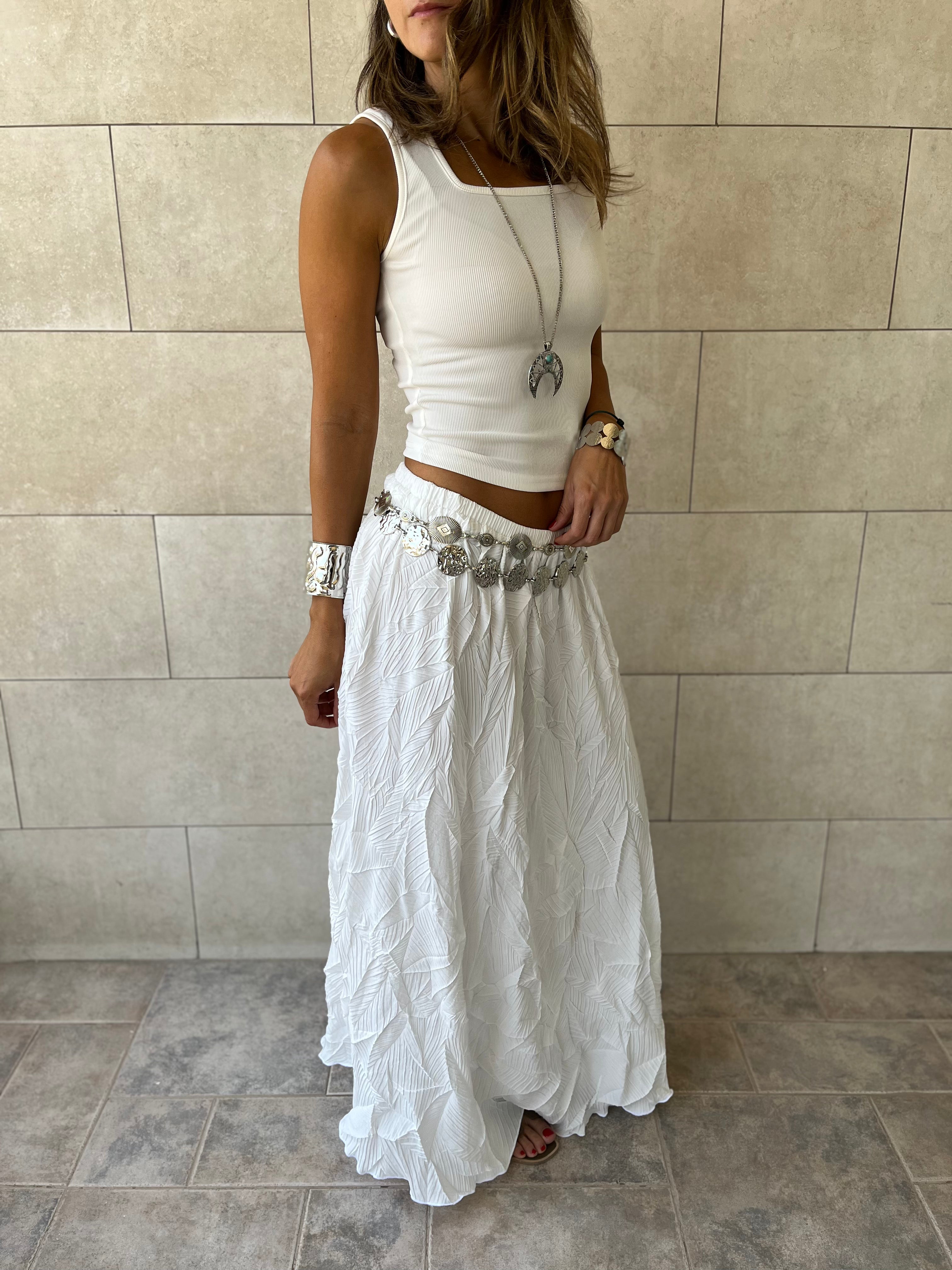 White Crinkled Bohemian Skirt