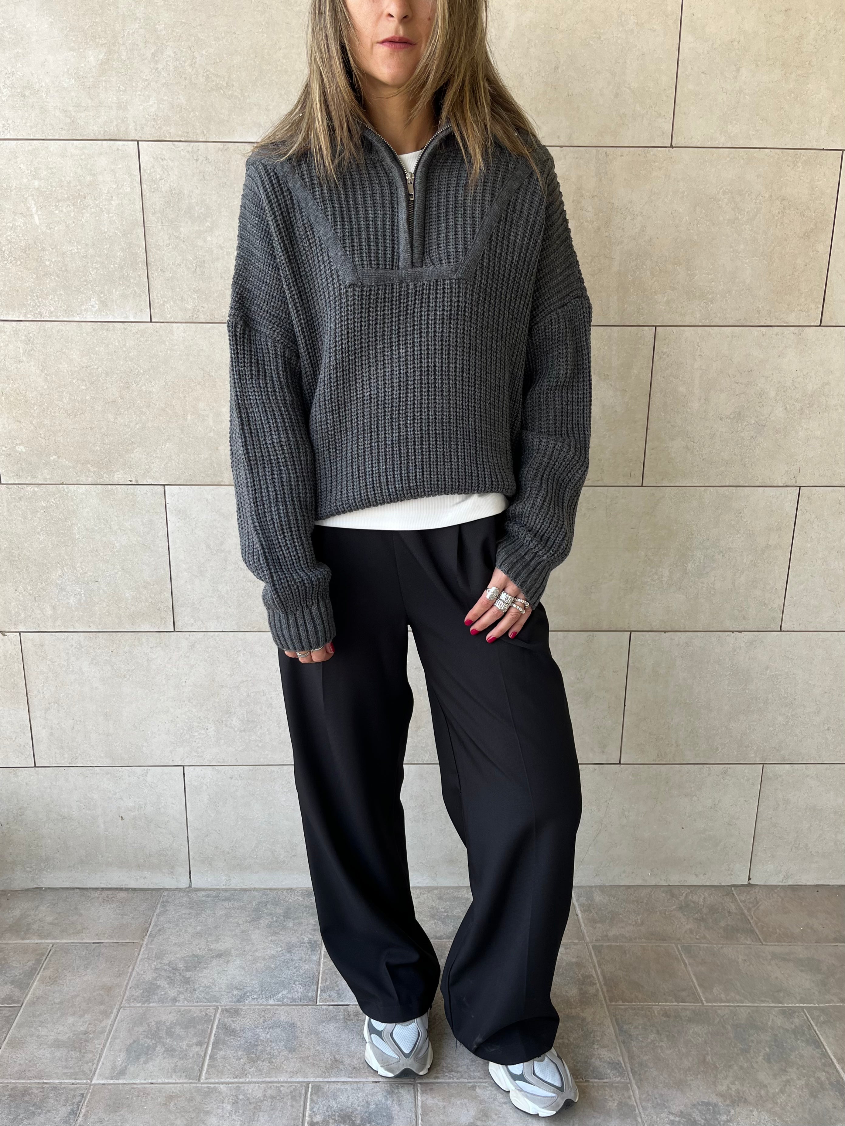 Grey Quarter Zip Up Knit