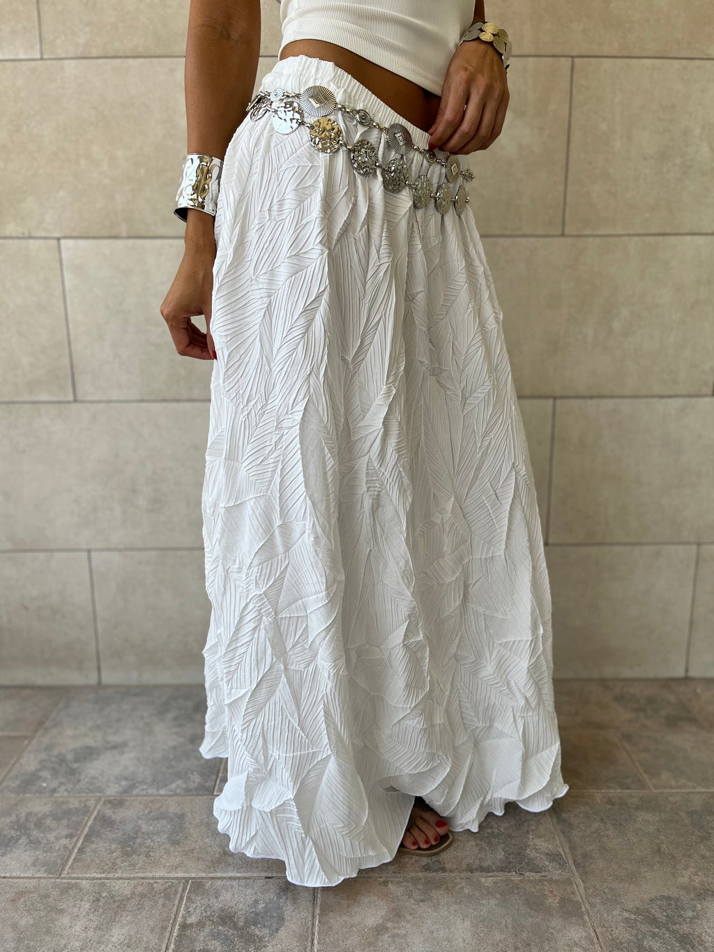 White Crinkled Bohemian Skirt