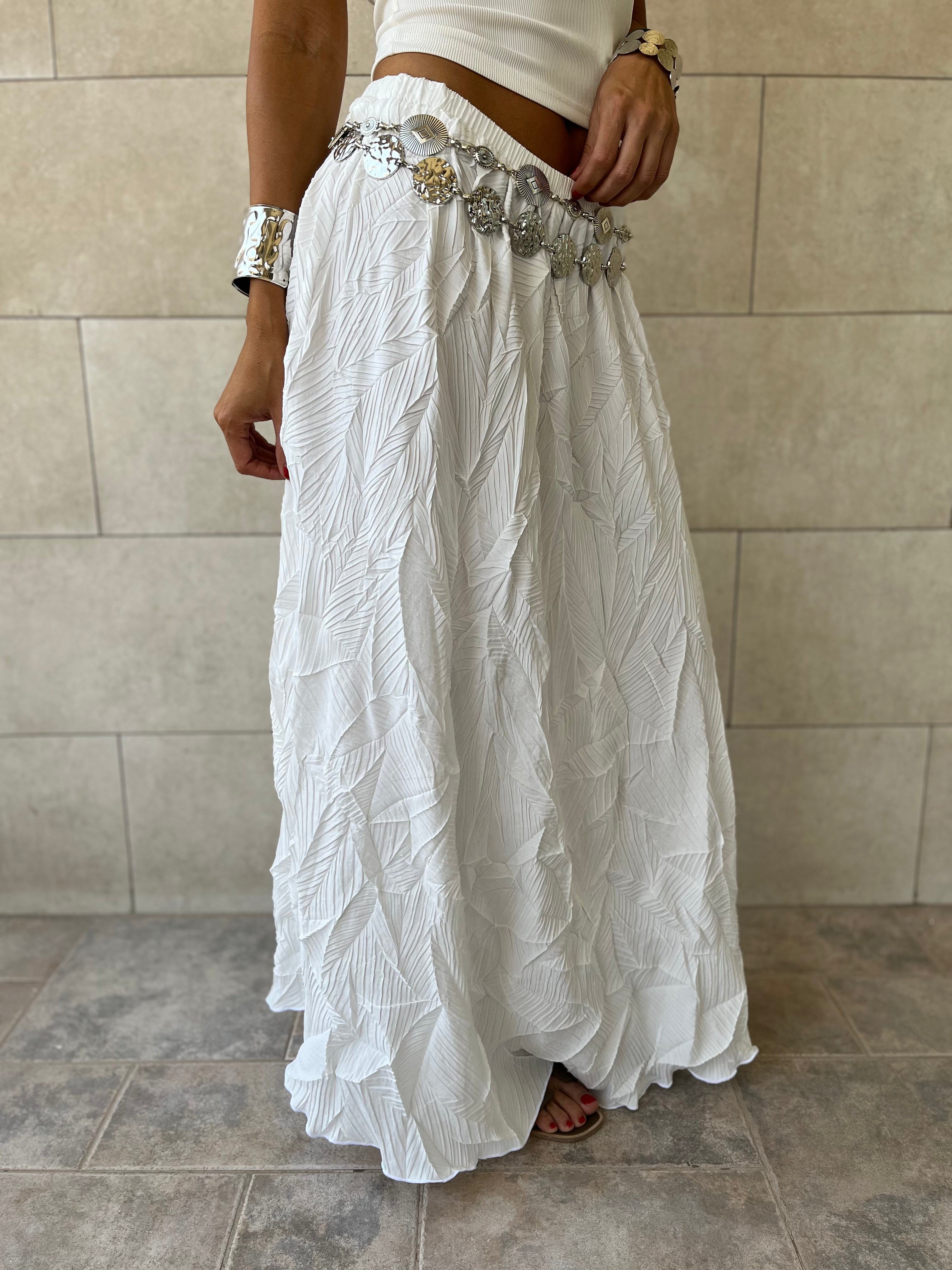 White Crinkled Bohemian Skirt