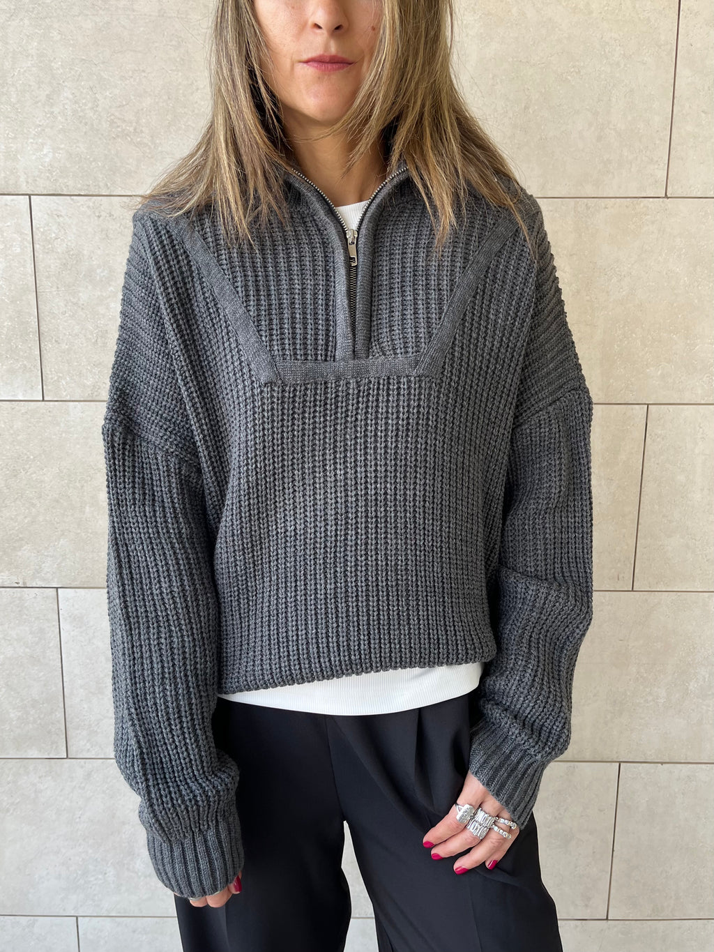 Grey Quarter Zip Up Knit