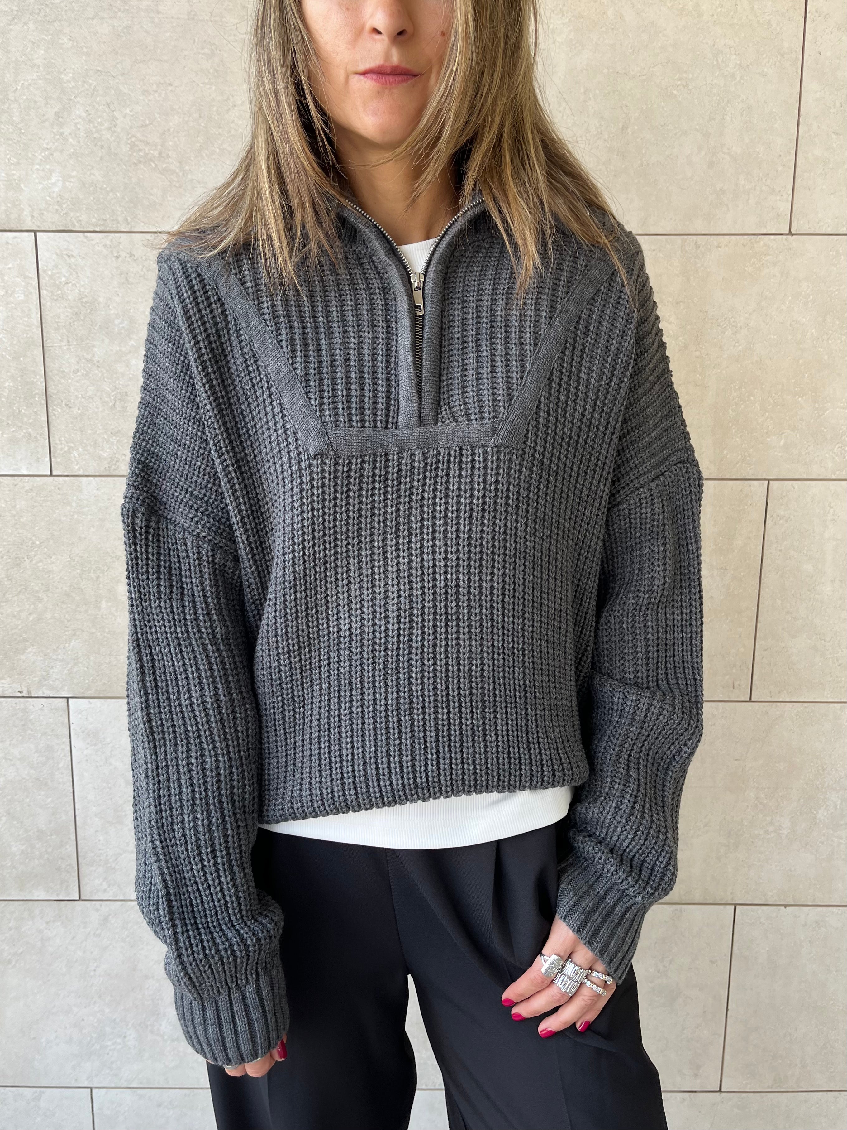 Grey Quarter Zip Up Knit