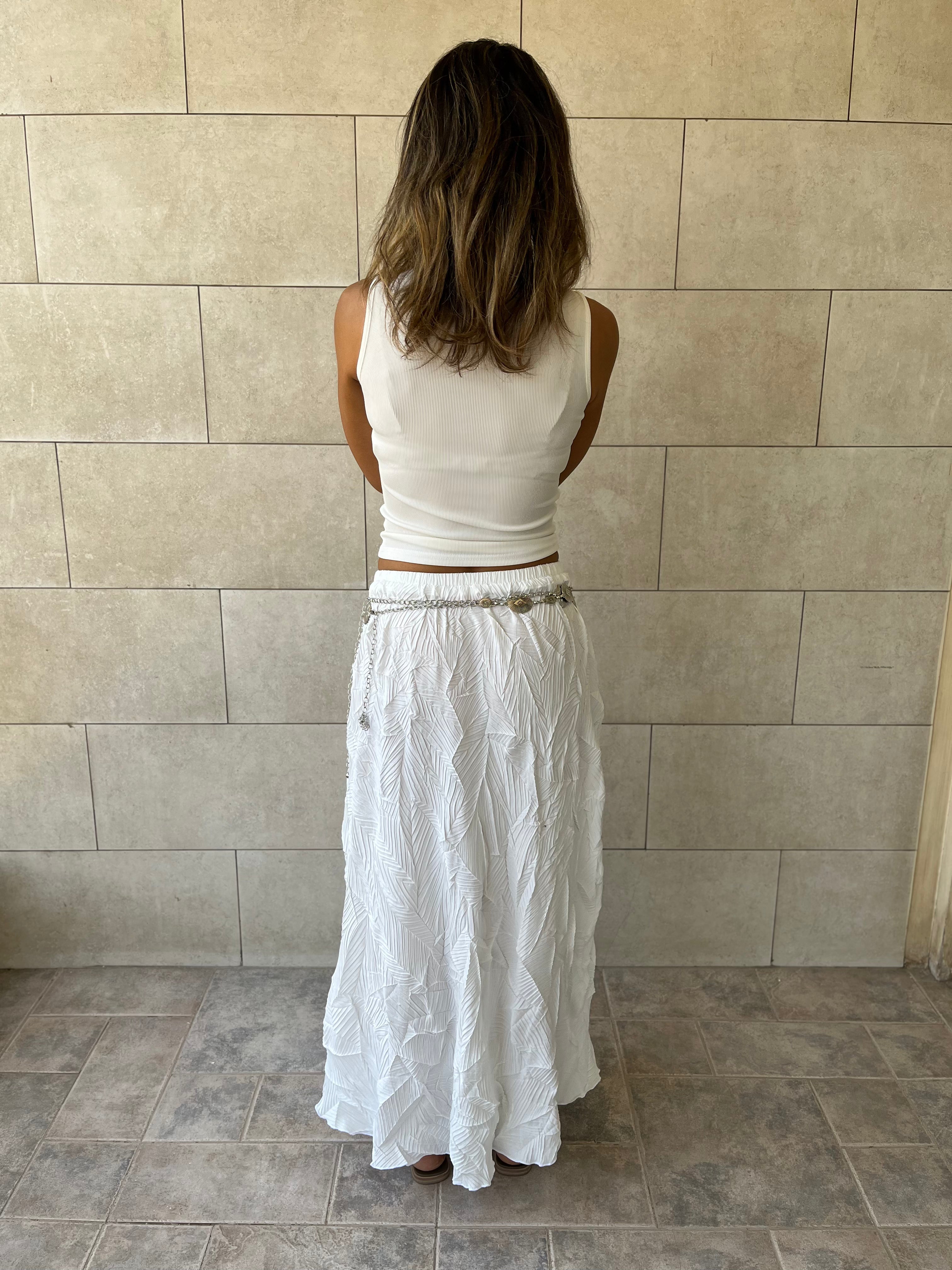 White Crinkled Bohemian Skirt