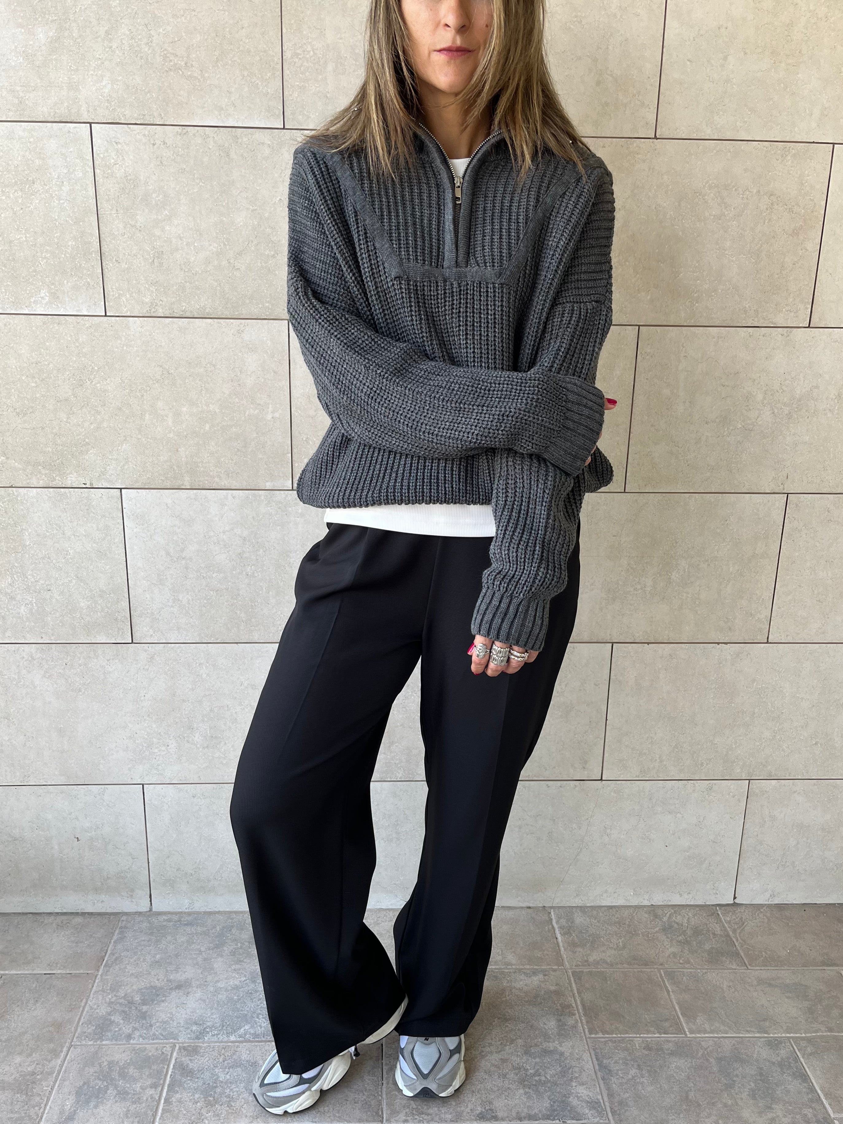 Grey Quarter Zip Up Knit