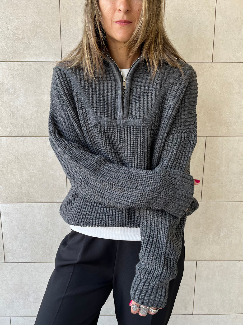 Grey Quarter Zip Up Knit
