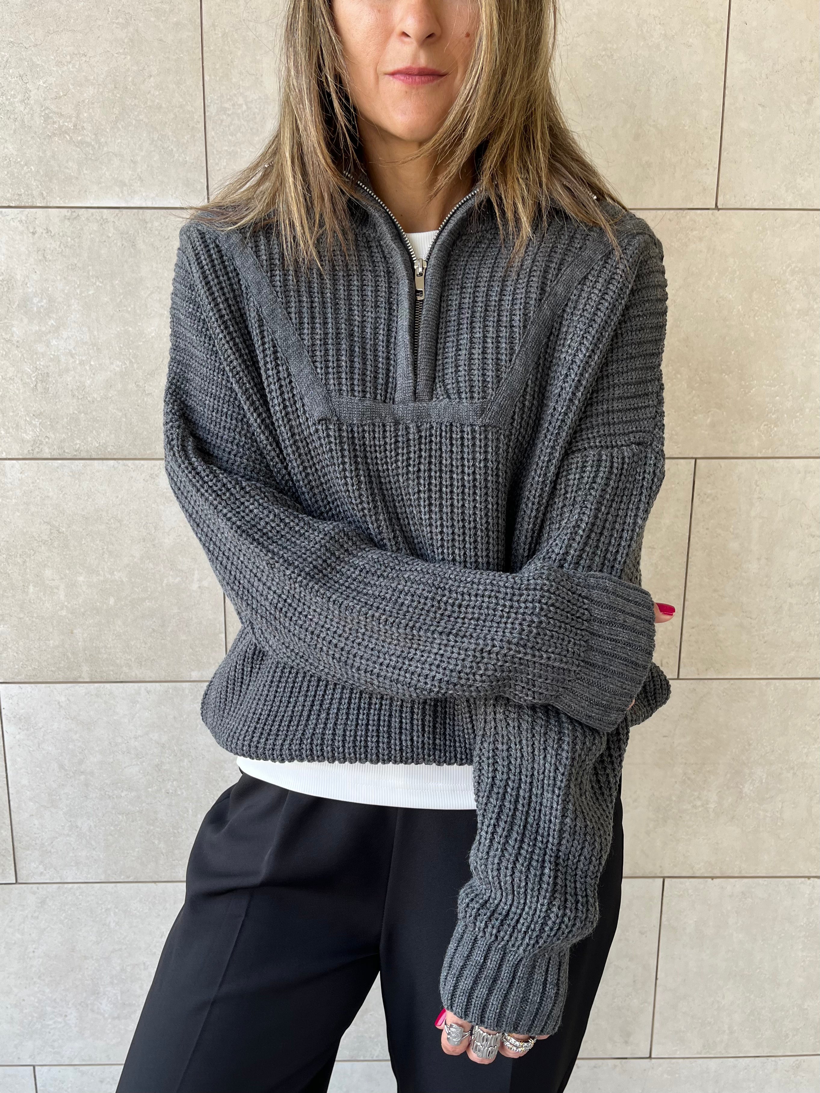 Grey Quarter Zip Up Knit