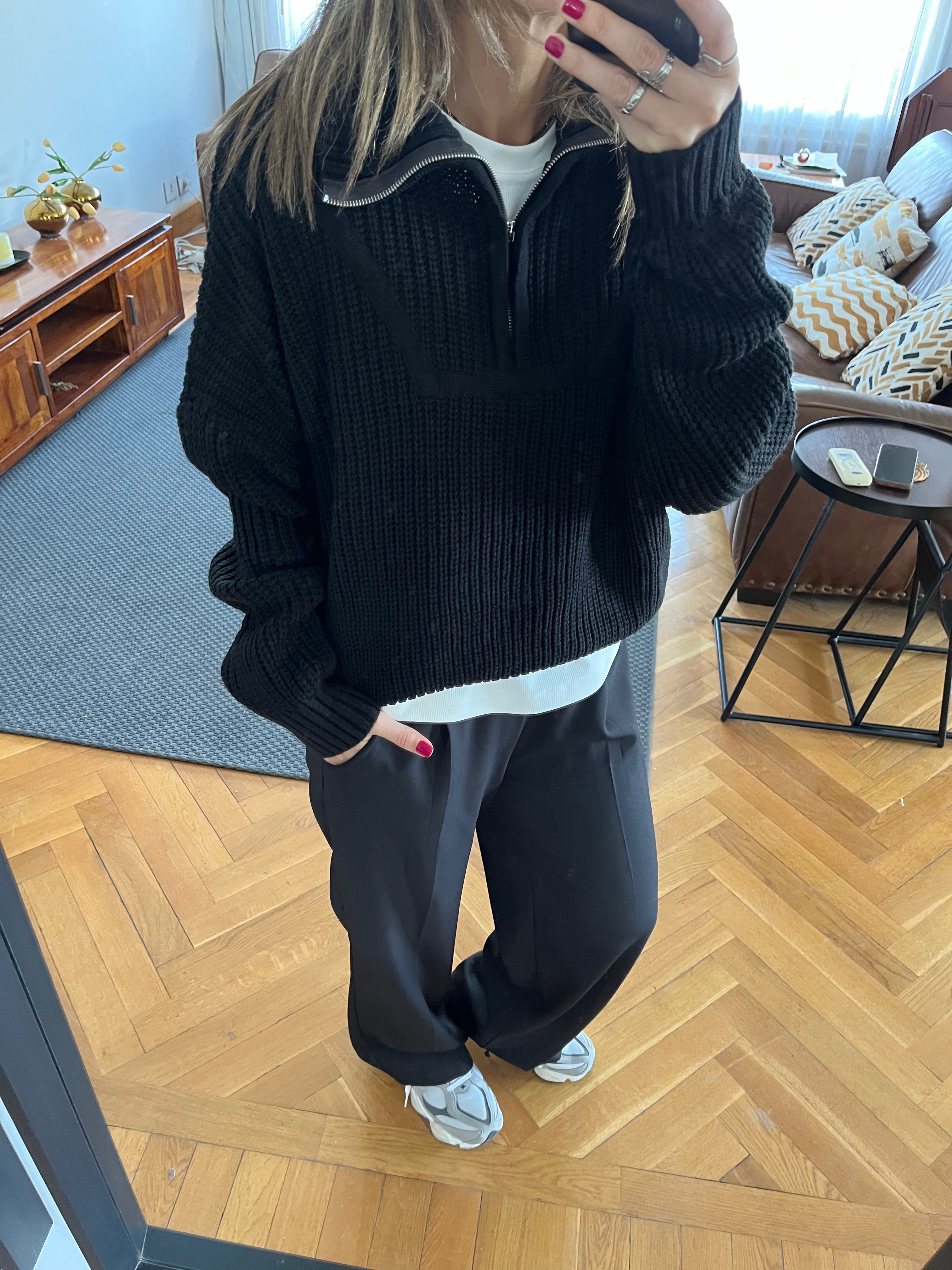 Black Quarter Zip Up Knit