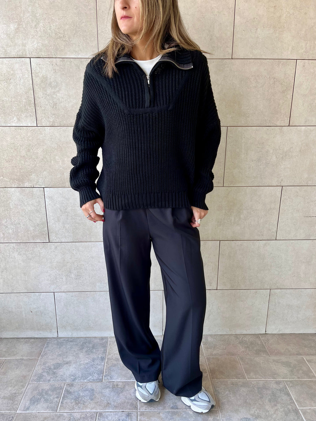 Black Quarter Zip Up Knit