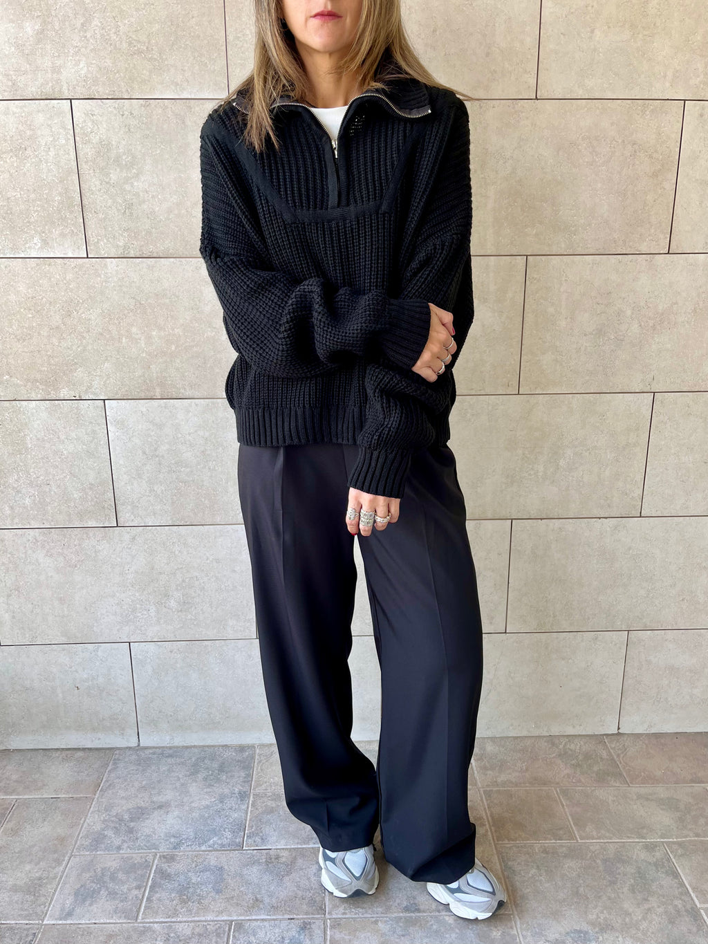 Black Quarter Zip Up Knit