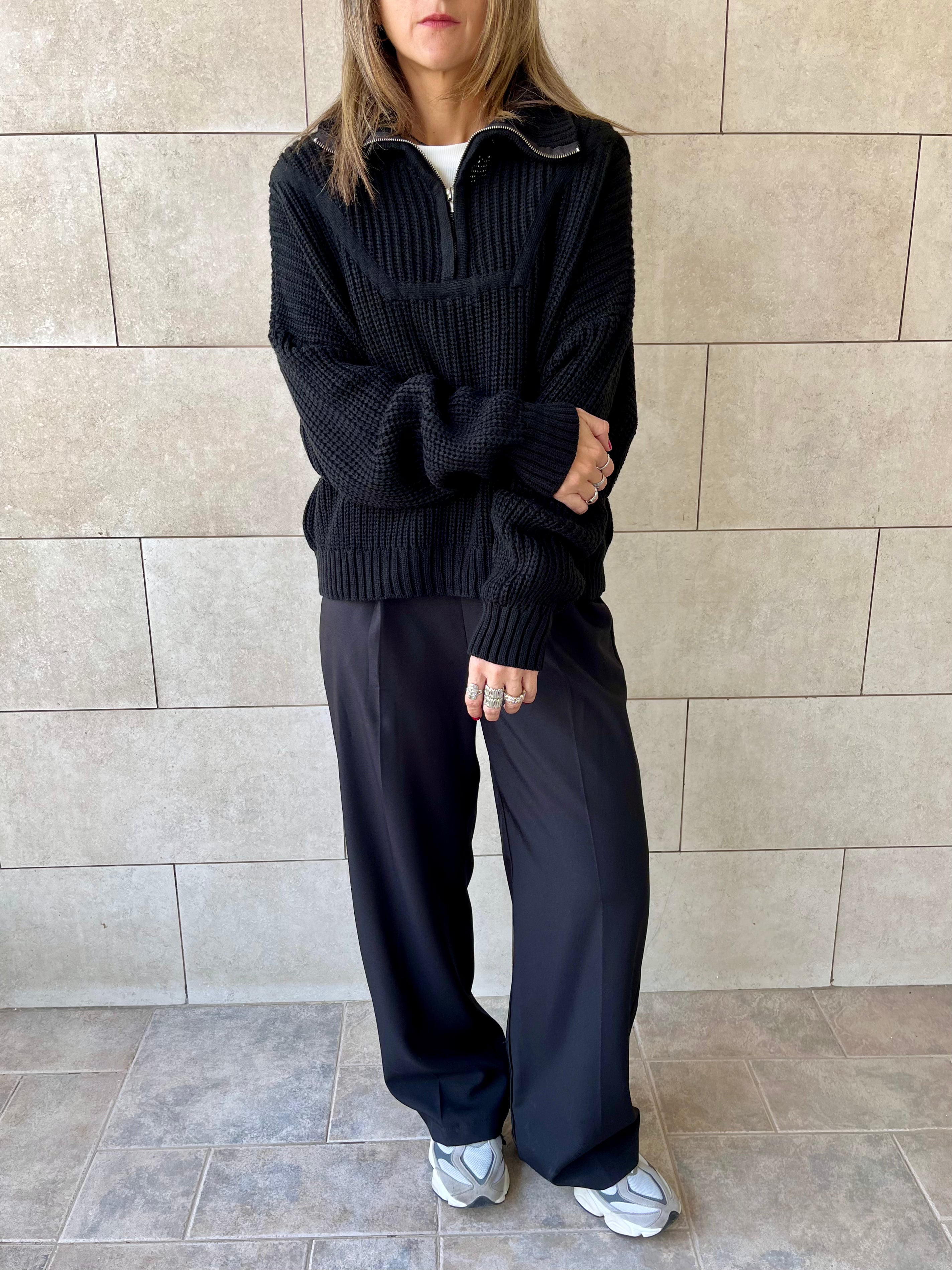 Black Quarter Zip Up Knit