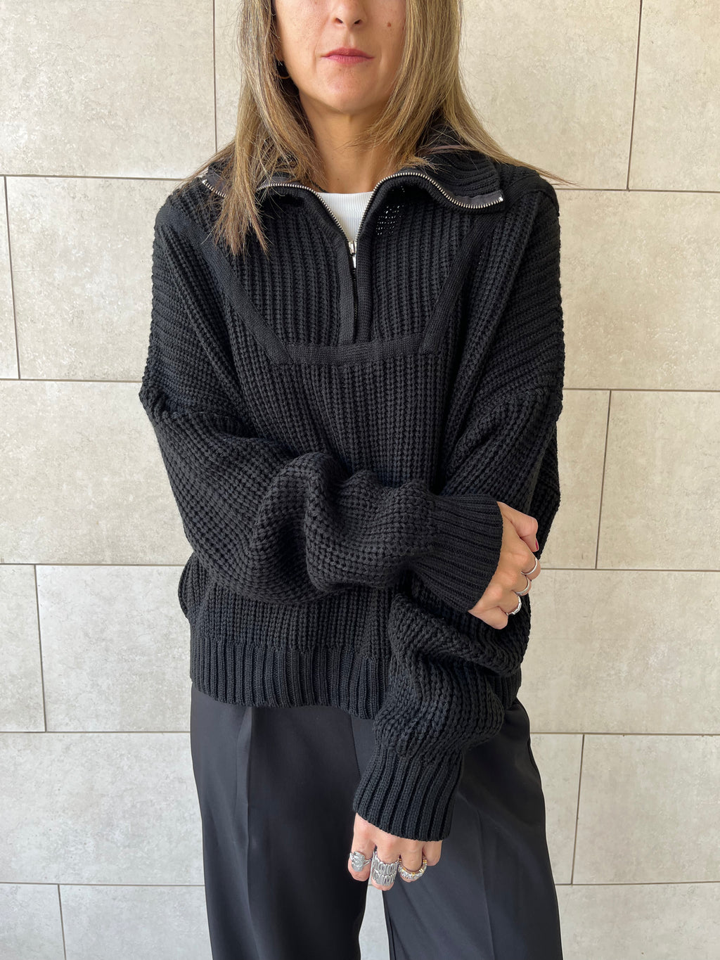 Black Quarter Zip Up Knit