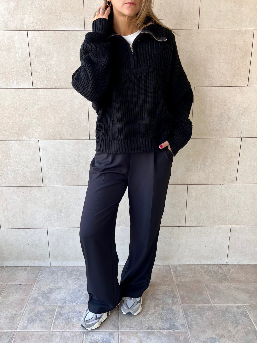 Black Quarter Zip Up Knit