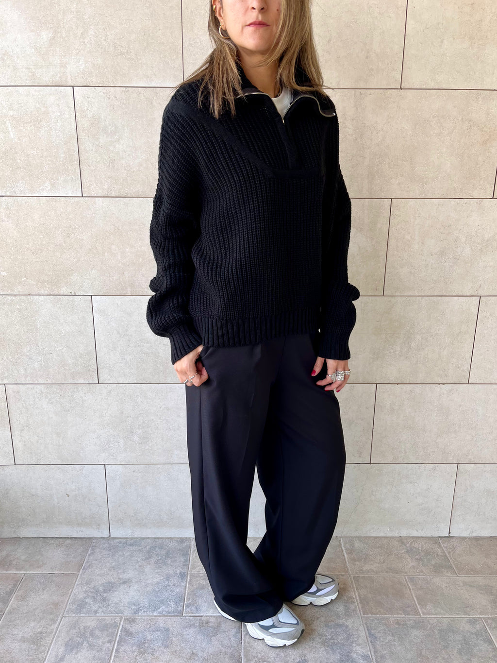 Black Quarter Zip Up Knit