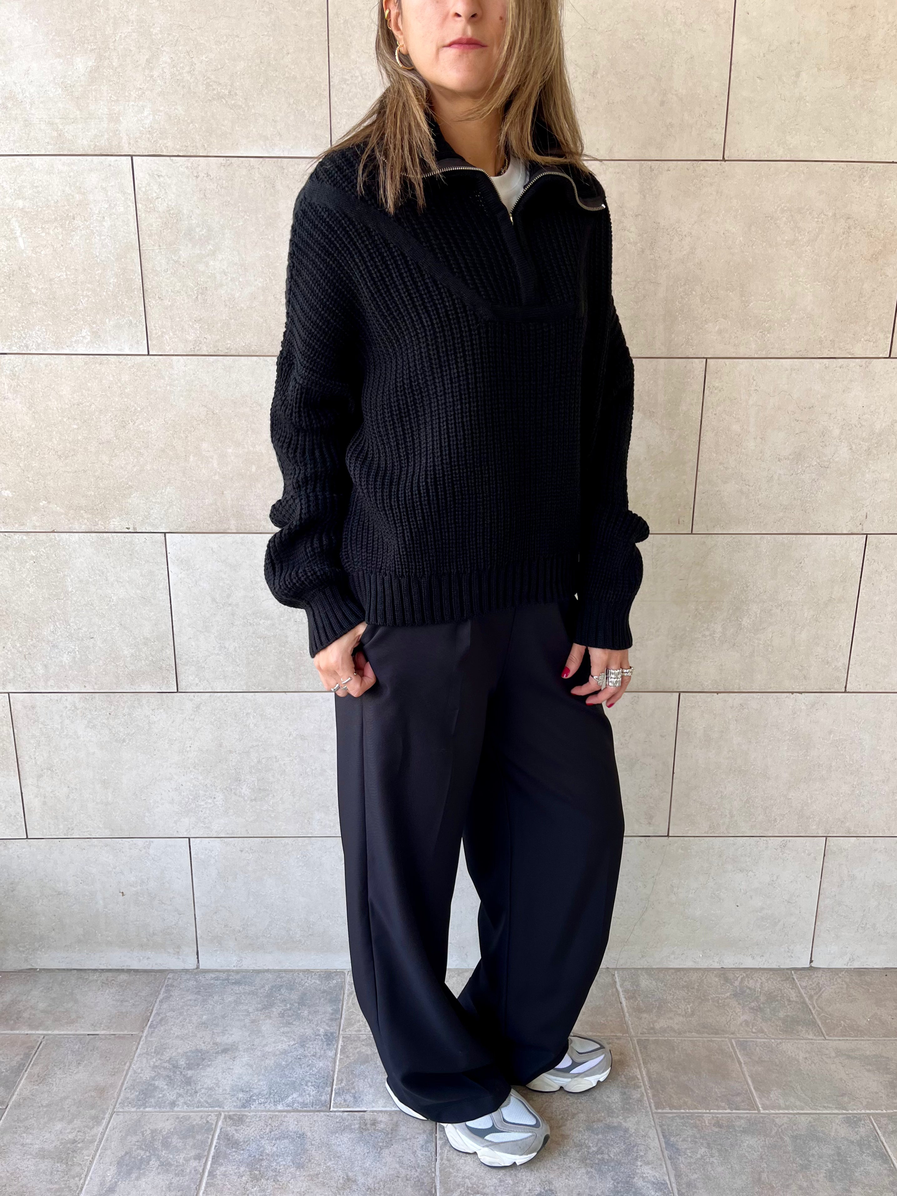 Black Quarter Zip Up Knit