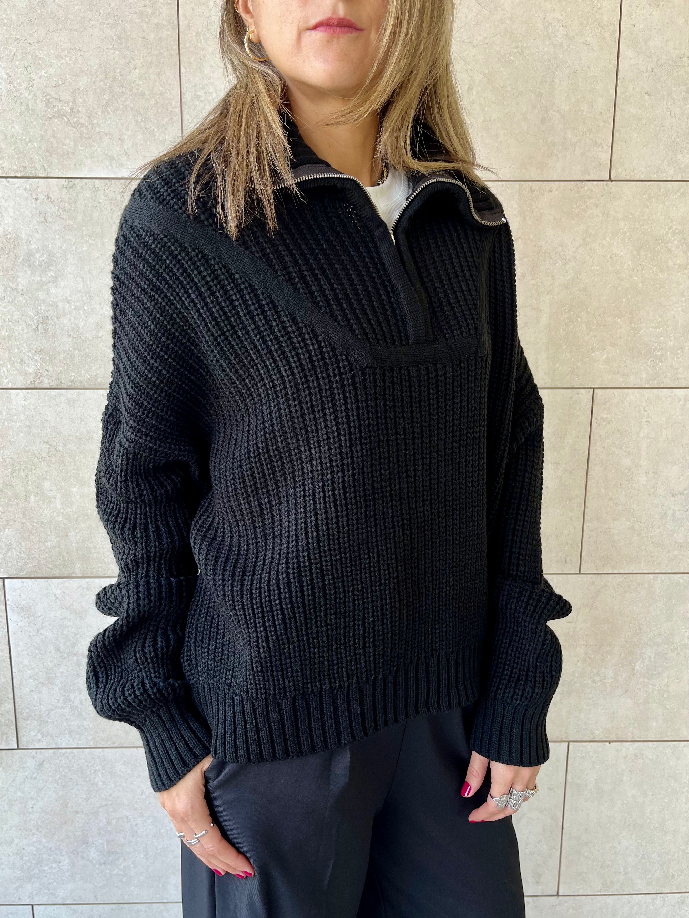 Black Quarter Zip Up Knit