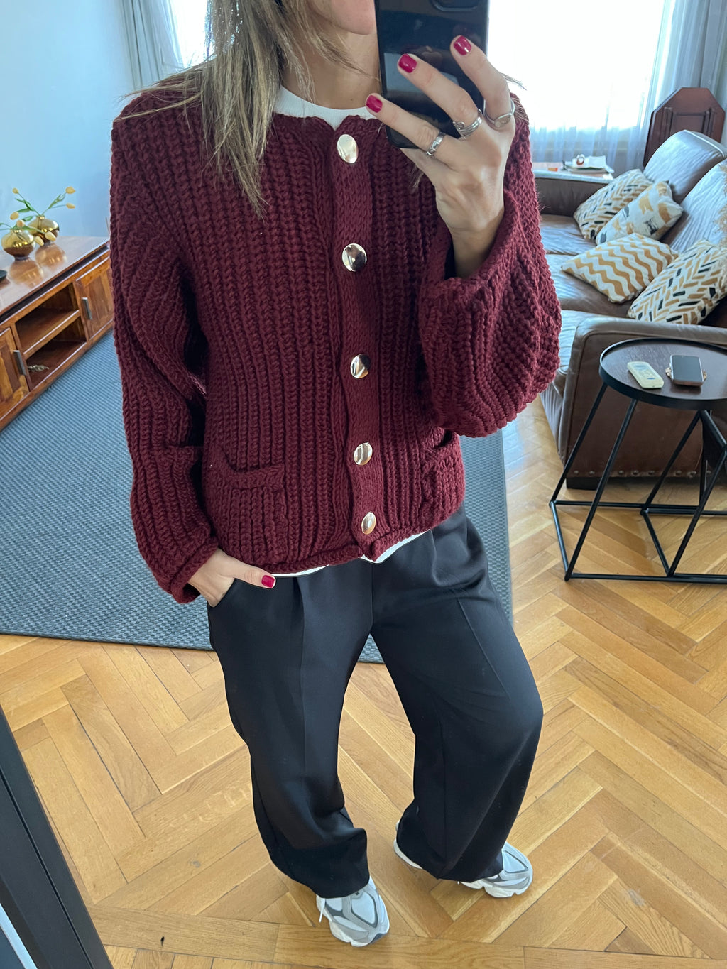 Burgundy Golden Button Cardigan