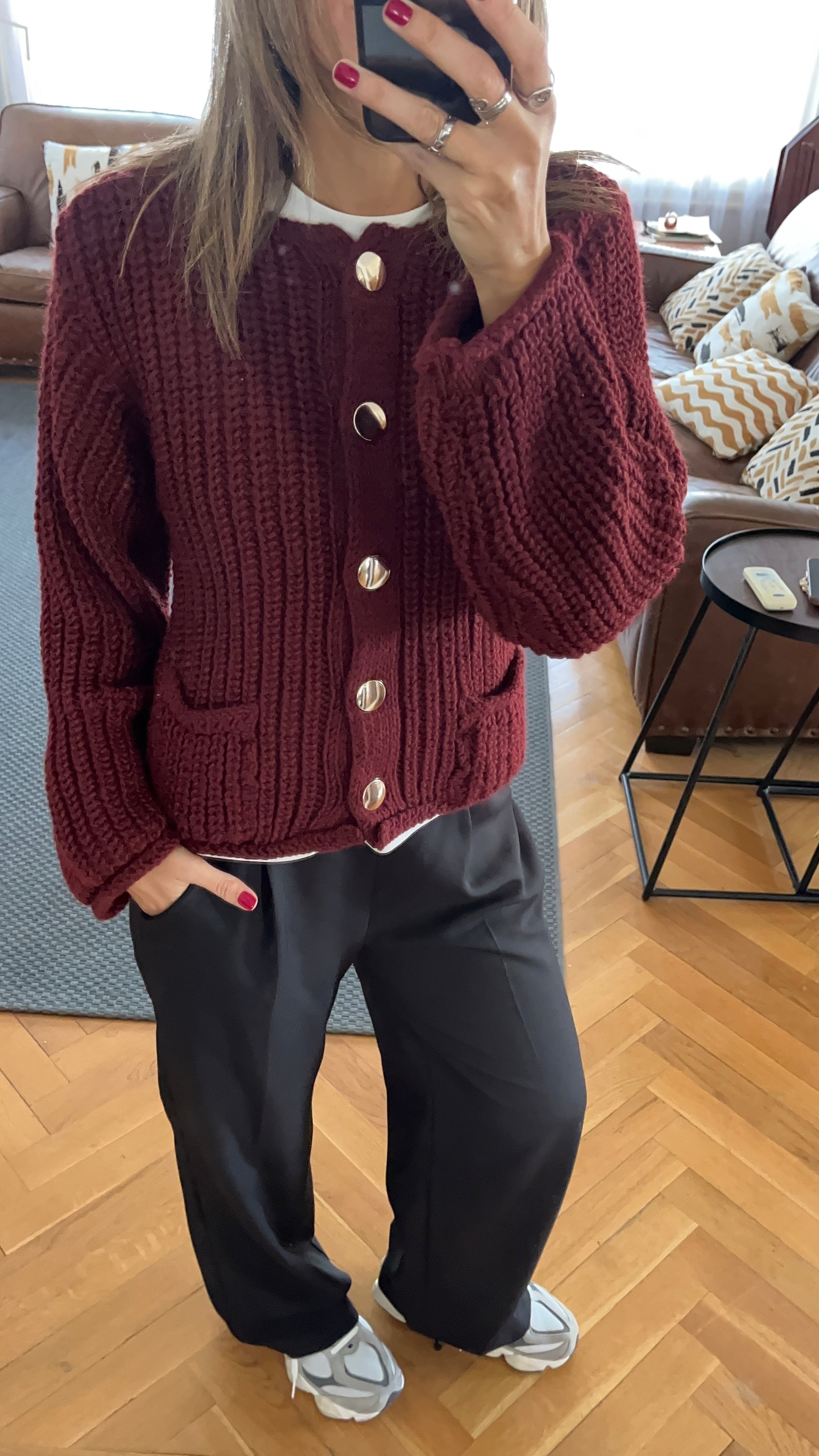 Burgundy Golden Button Cardigan