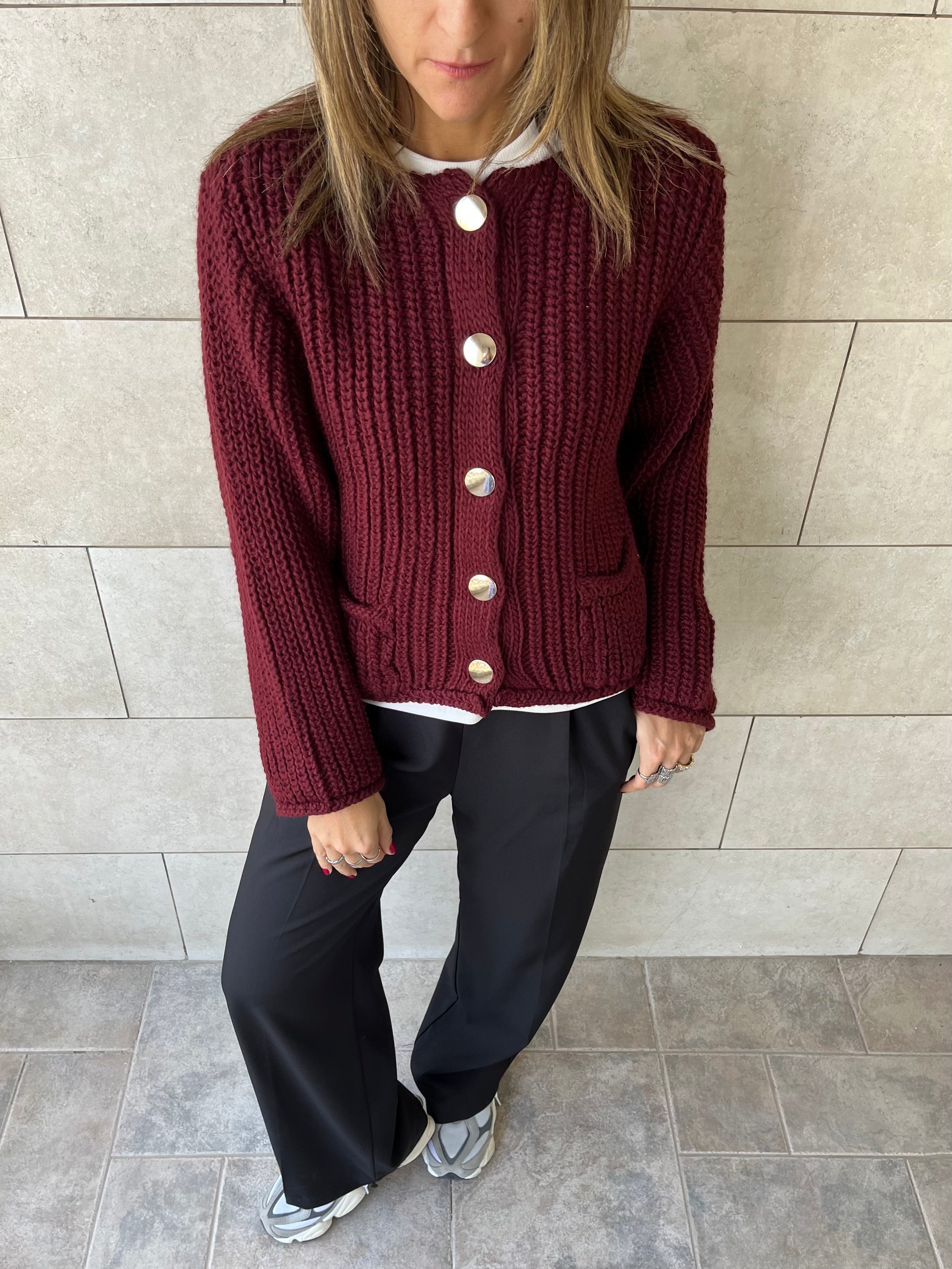 Burgundy Golden Button Cardigan