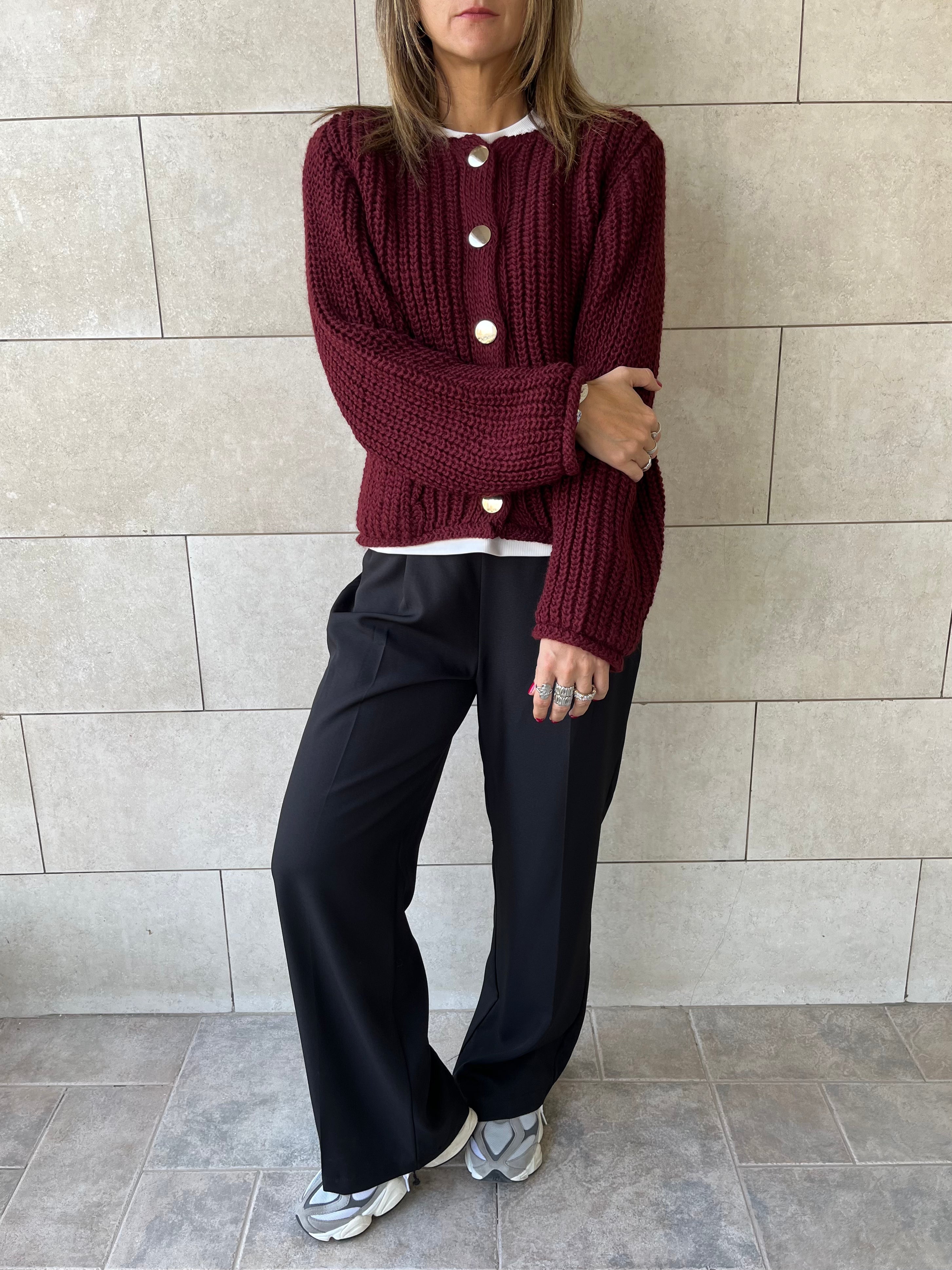 Burgundy Golden Button Cardigan