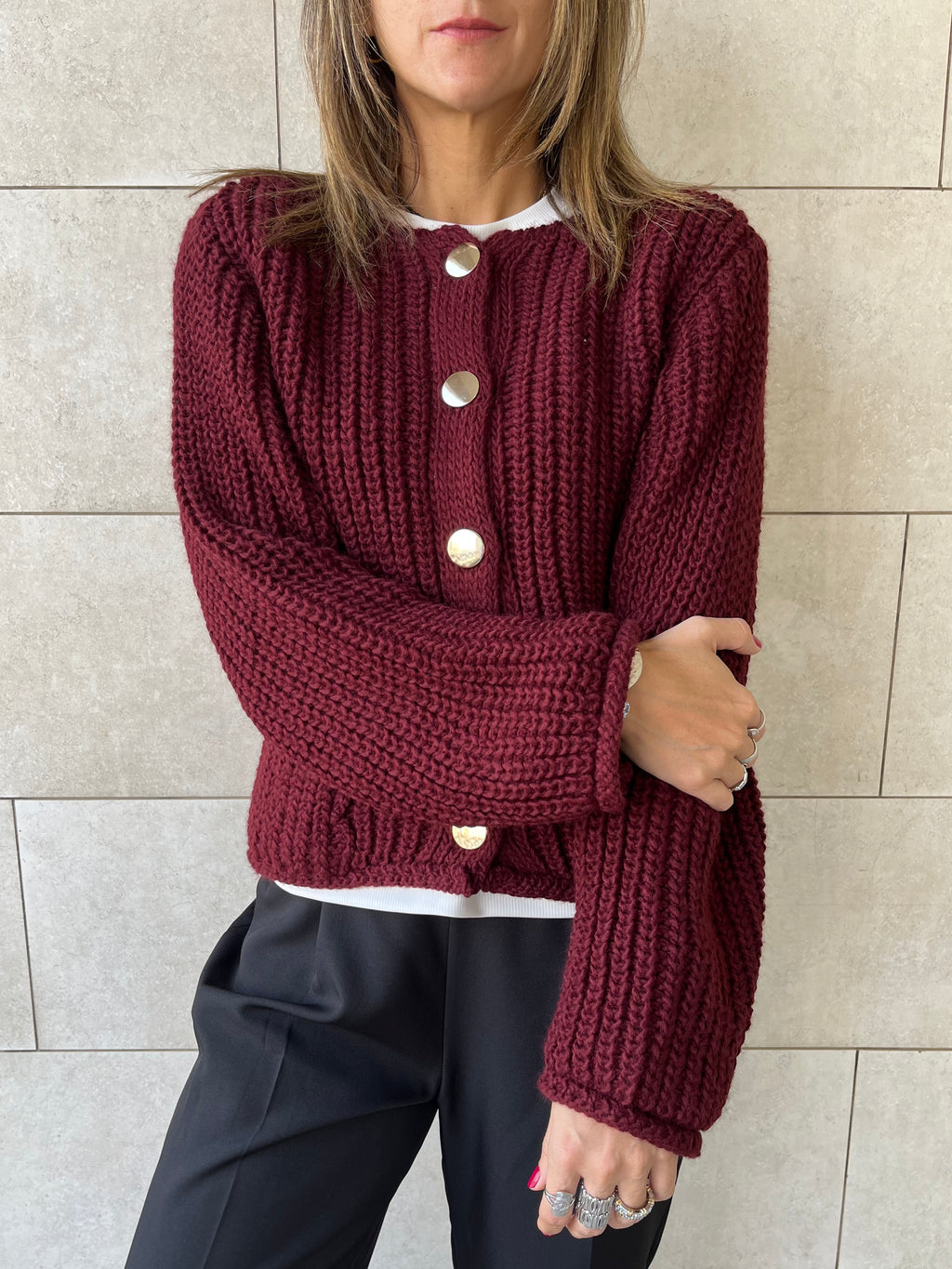 Burgundy Golden Button Cardigan
