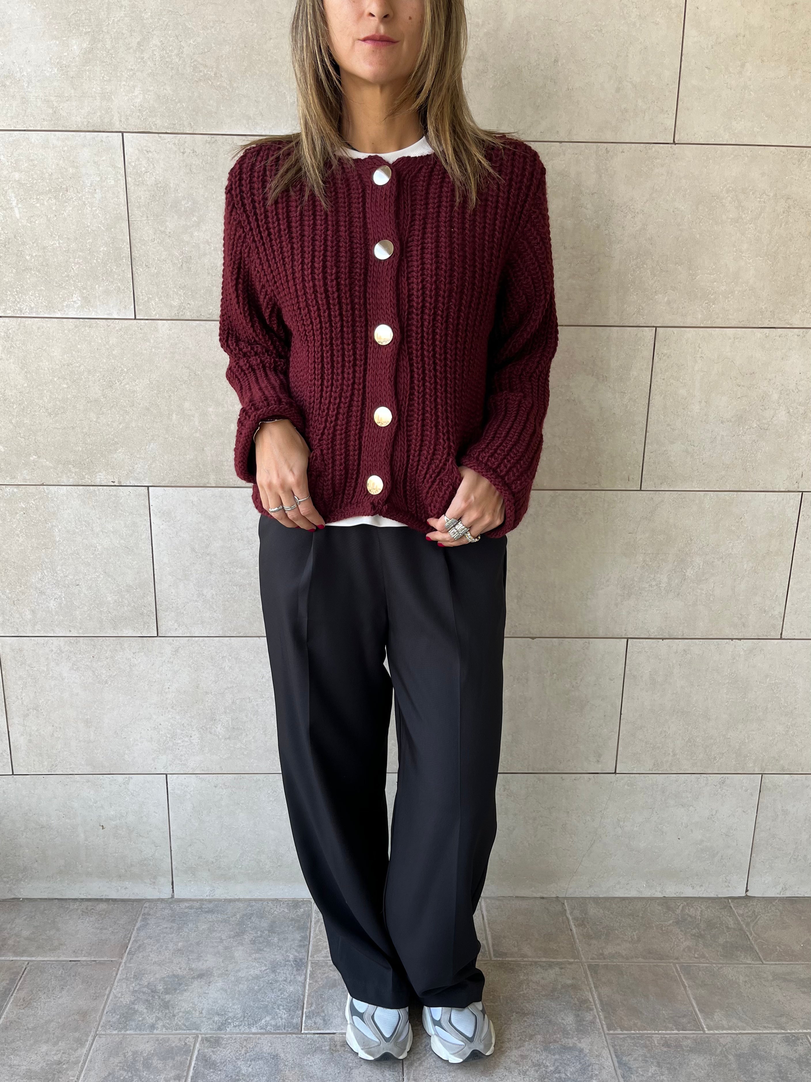 Burgundy Golden Button Cardigan