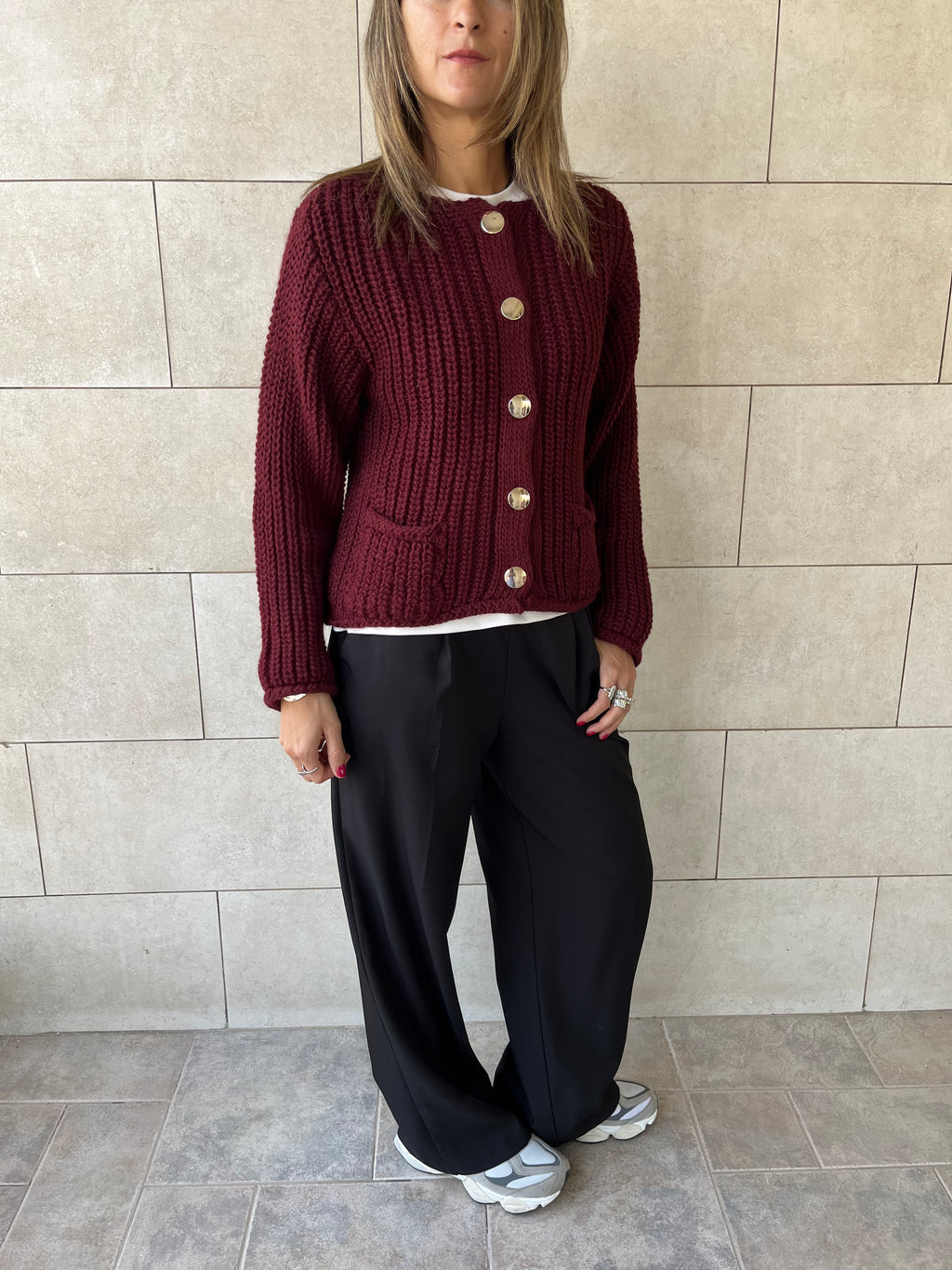 Burgundy Golden Button Cardigan