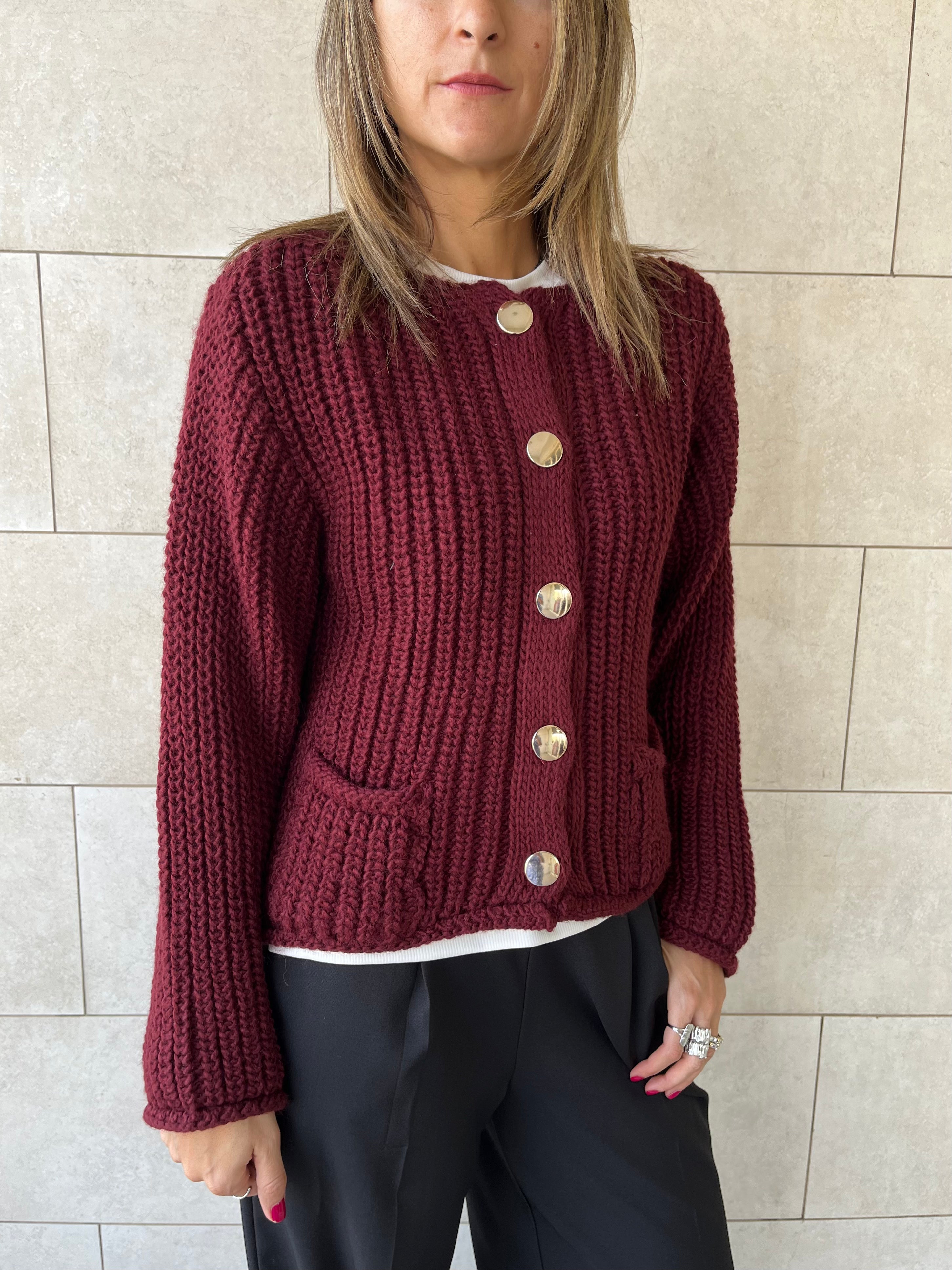 Burgundy Golden Button Cardigan