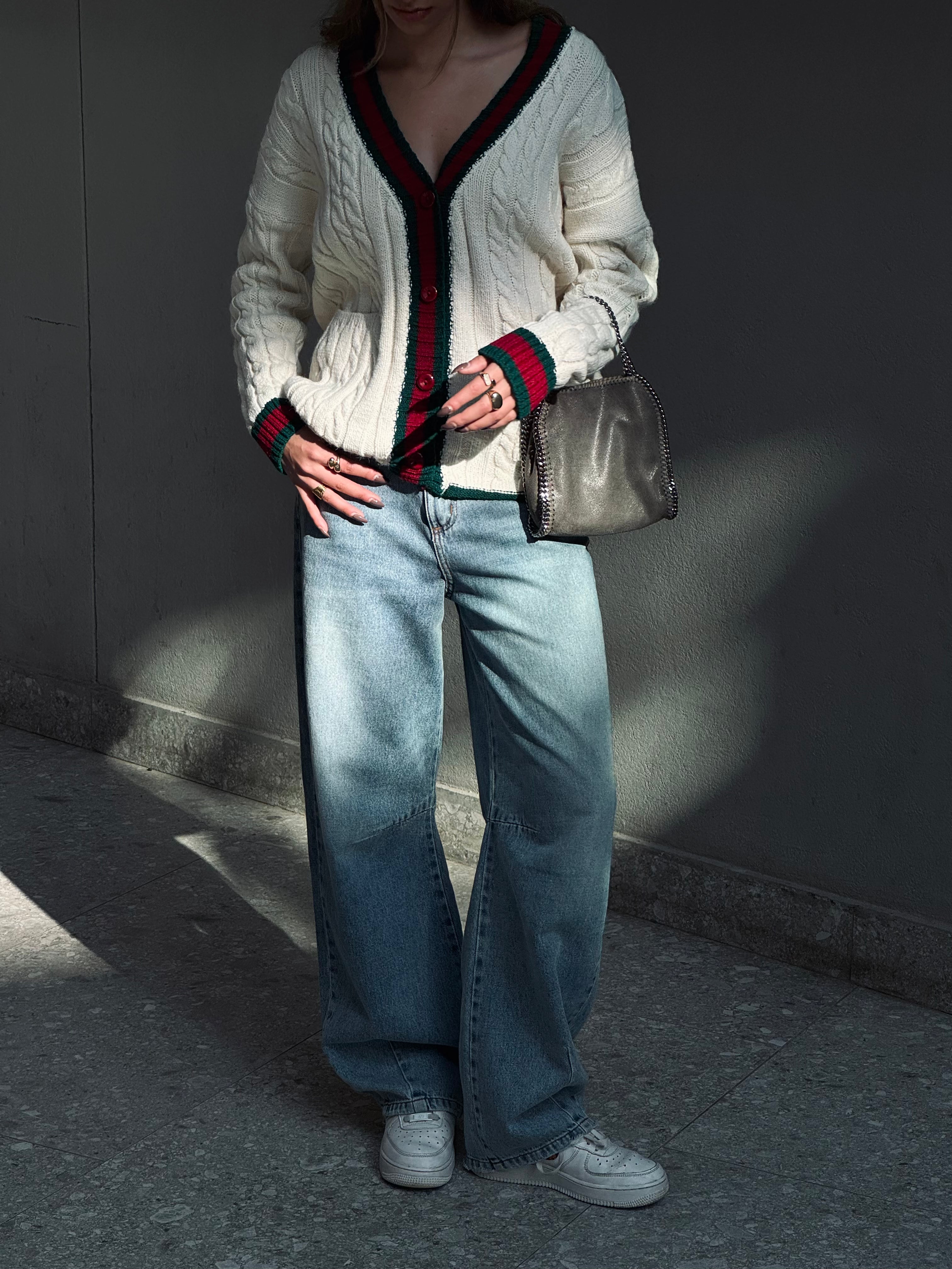 Burgundy Preppy Striped Trim Cardigan