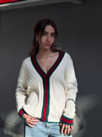 Burgundy Preppy Striped Trim Cardigan