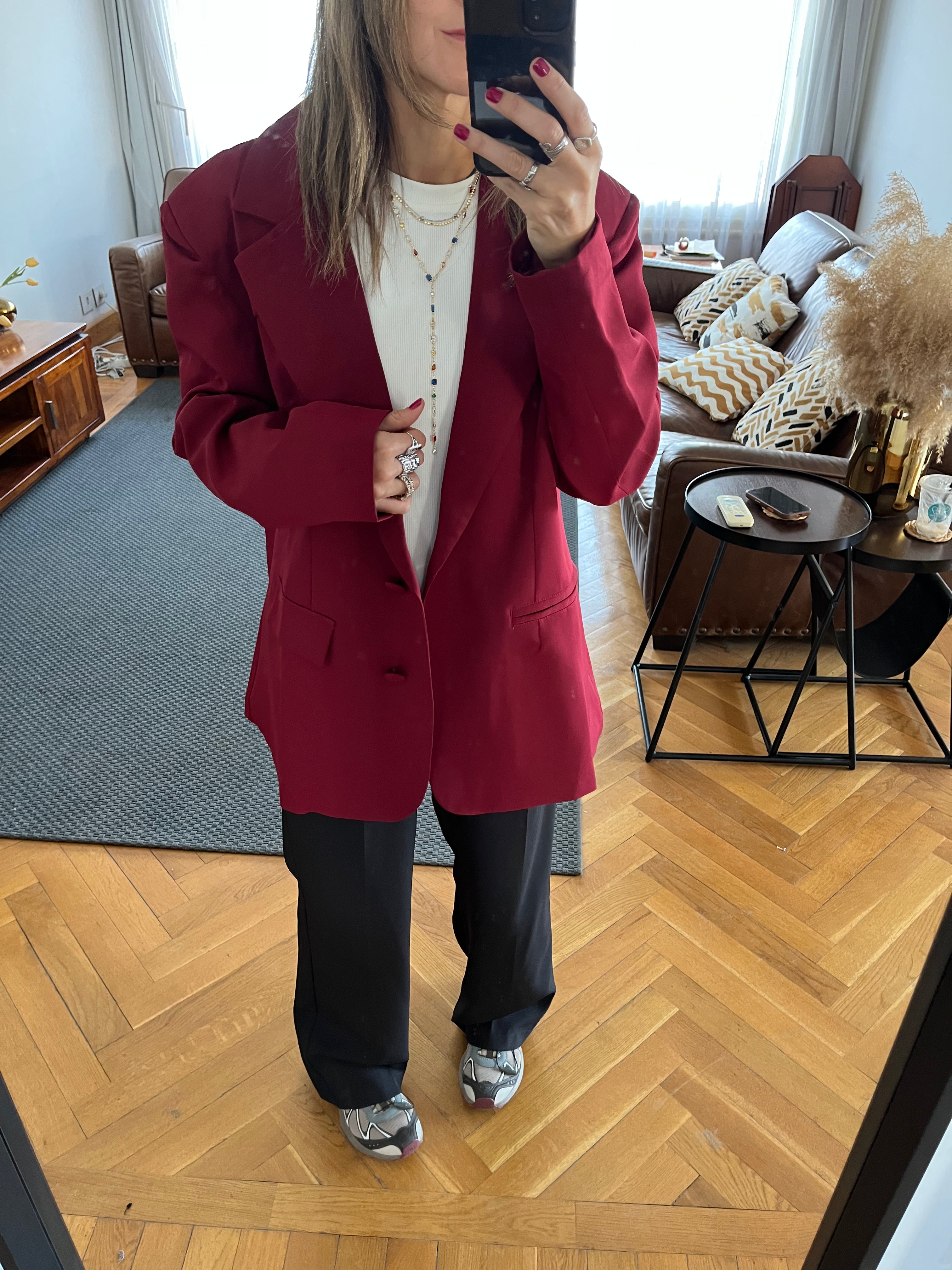 Burgundy Sophisticated Oversize Blazer