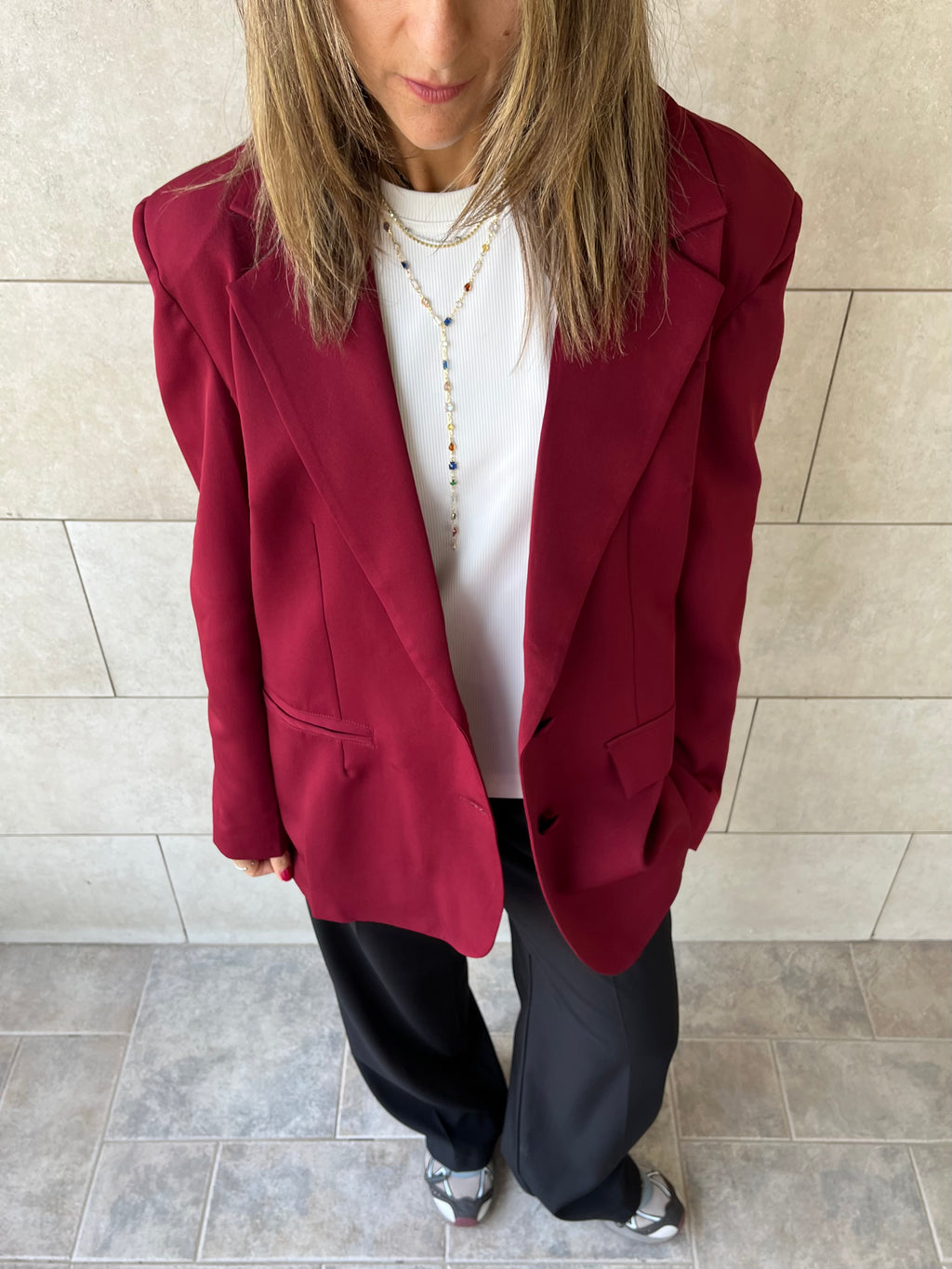 Burgundy Sophisticated Oversize Blazer