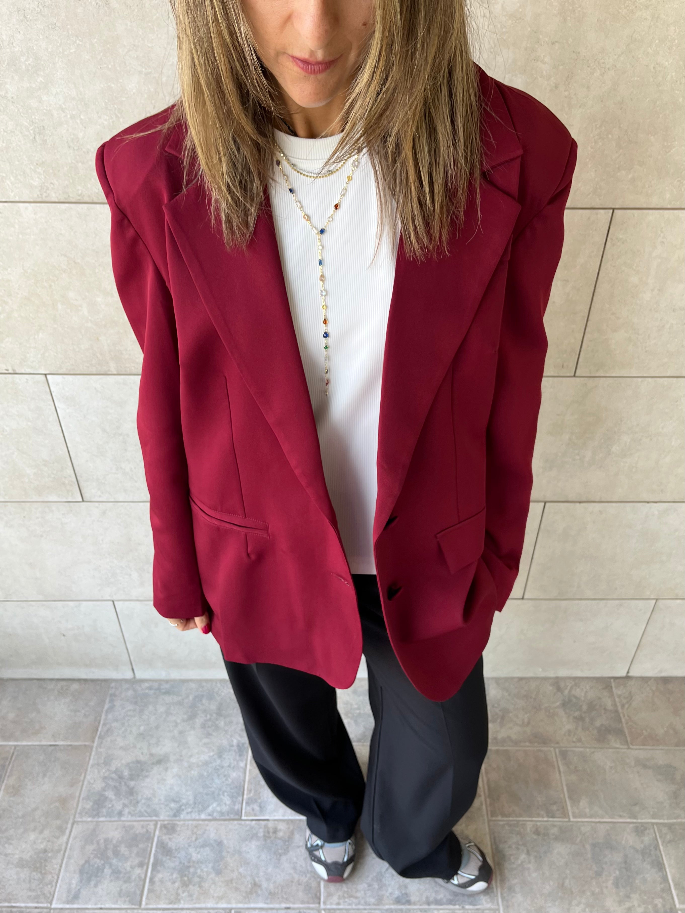 Burgundy Sophisticated Oversize Blazer