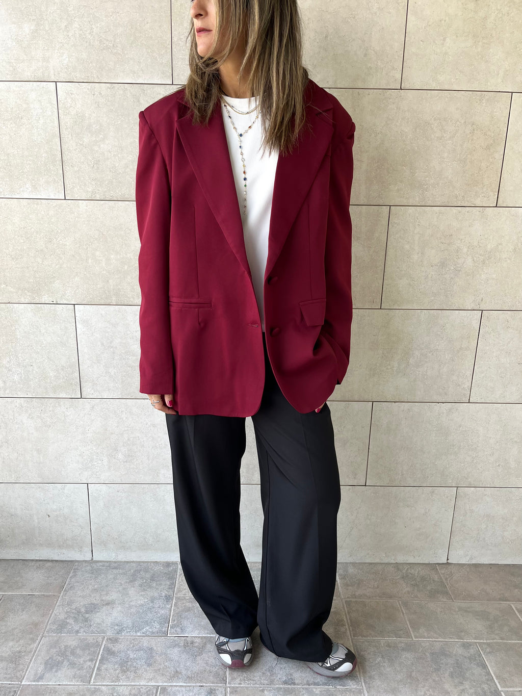 Burgundy Sophisticated Oversize Blazer